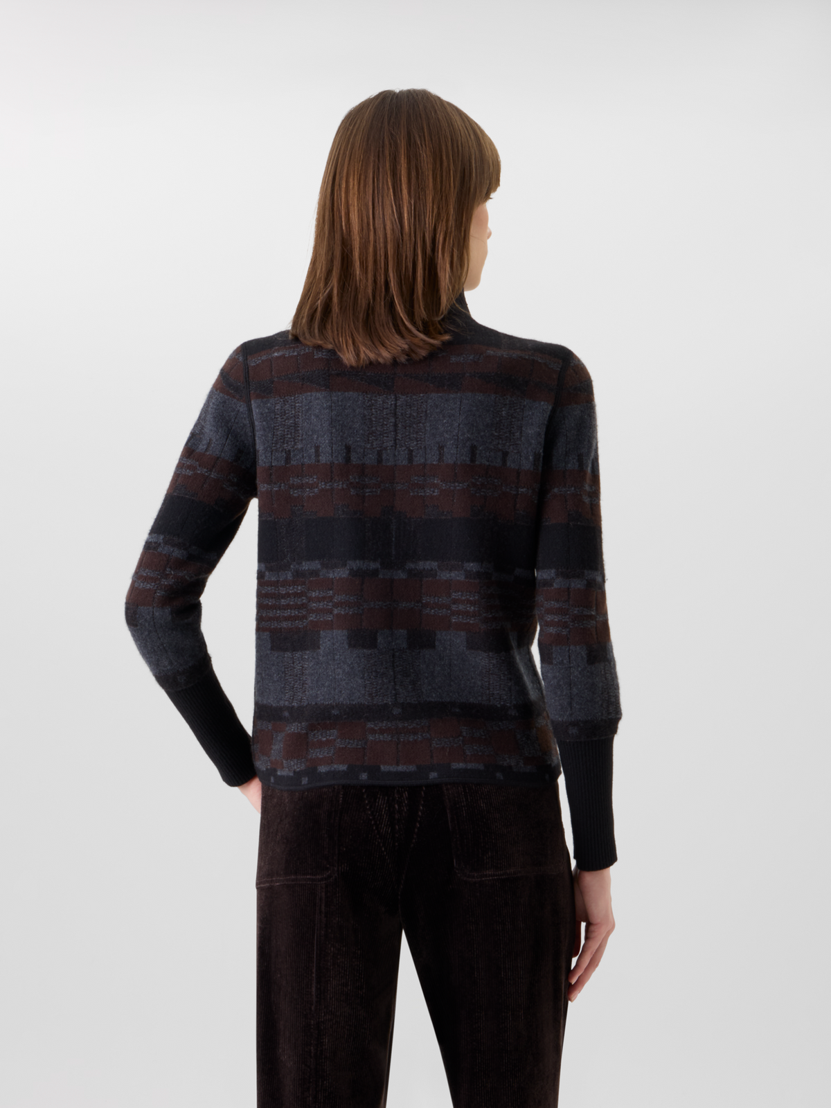 Designer Cardigan aus Kaschmir-Jacquard - Bunt - Braun - Grau 