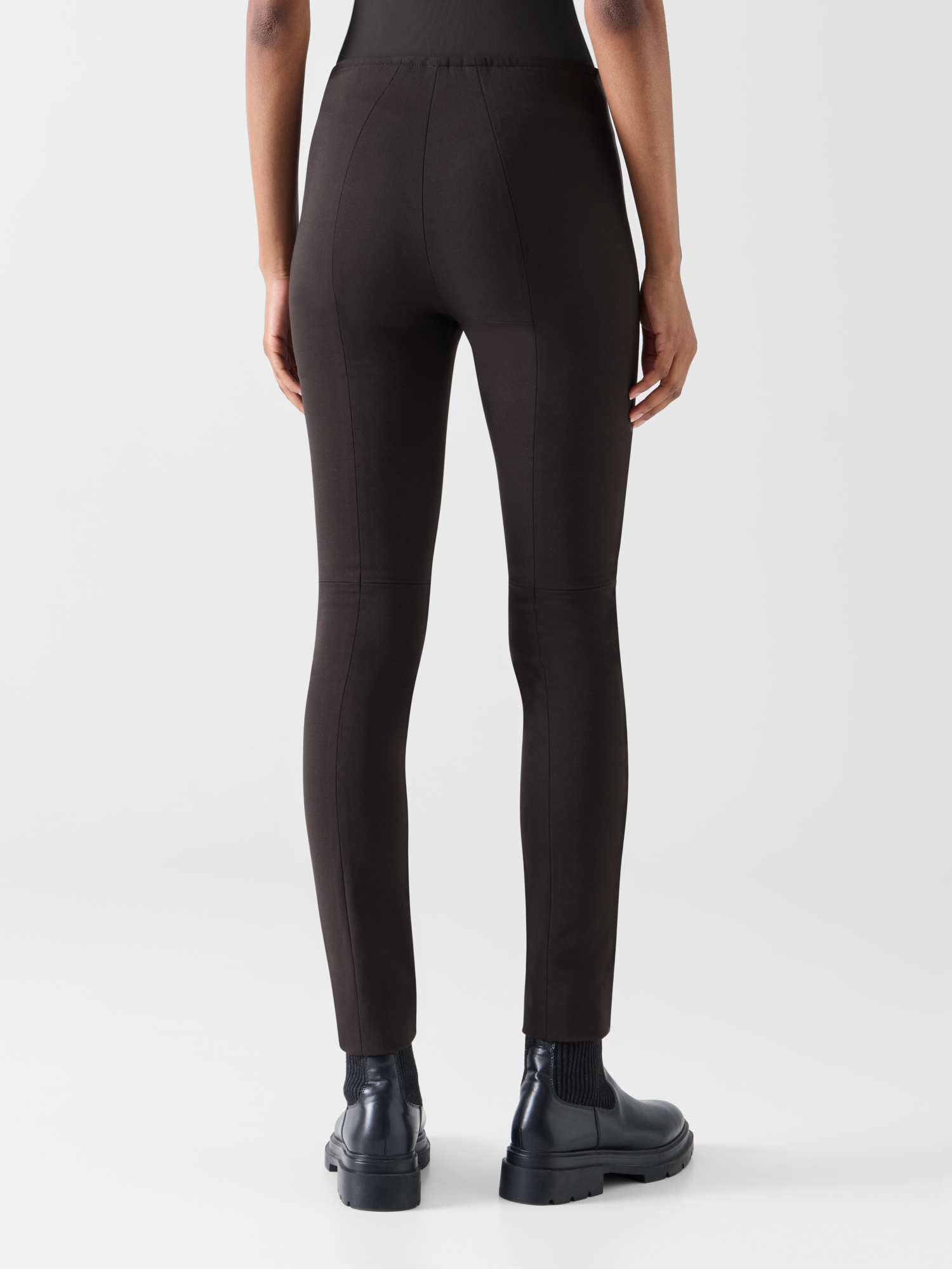 Designer Skinny Hose mit Nappaleder-Front und Jersey-Rücken - Braun 