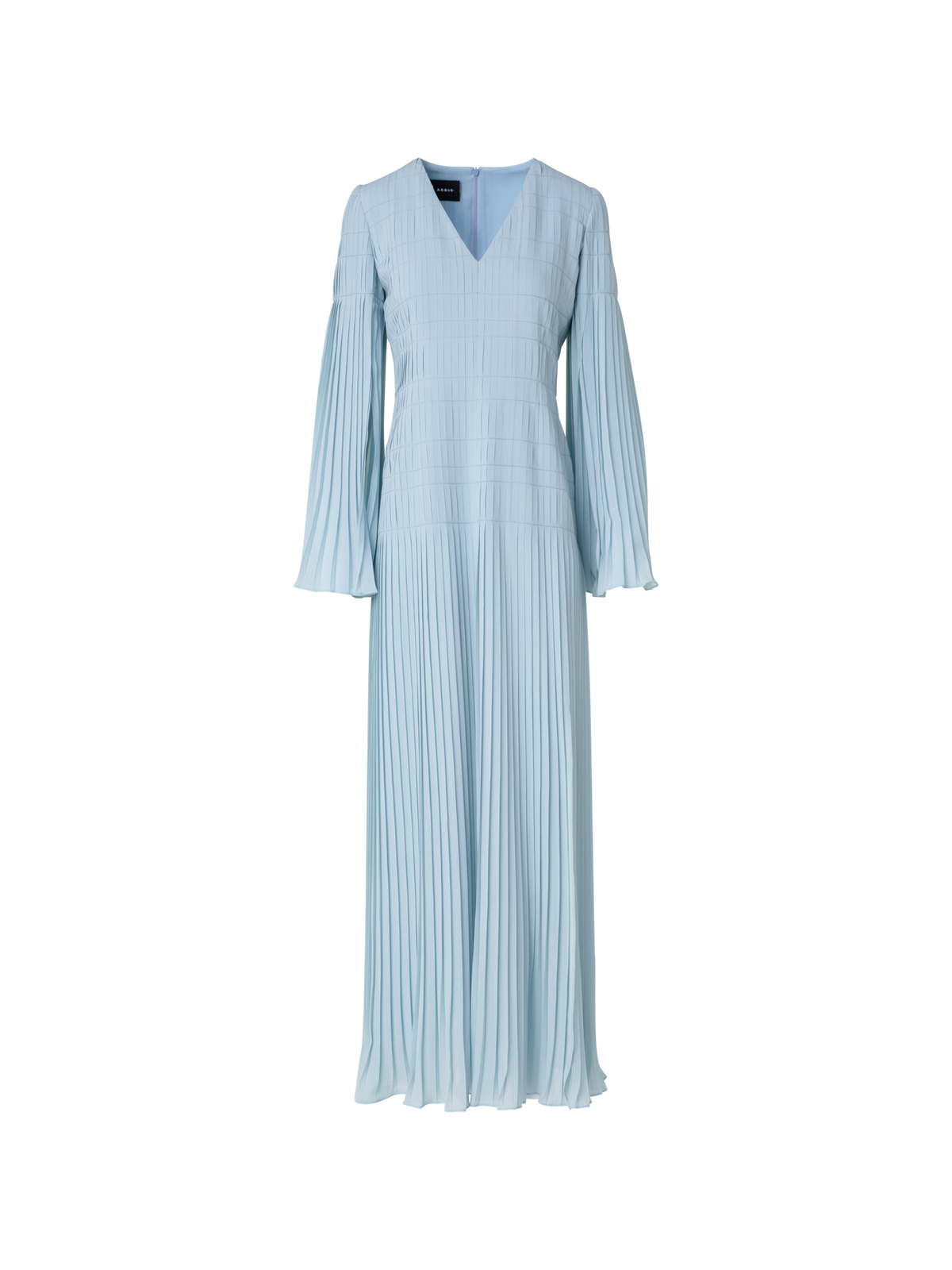 Designer Langes Plisseekleid mit ausgestellten Ärmeln - Blau