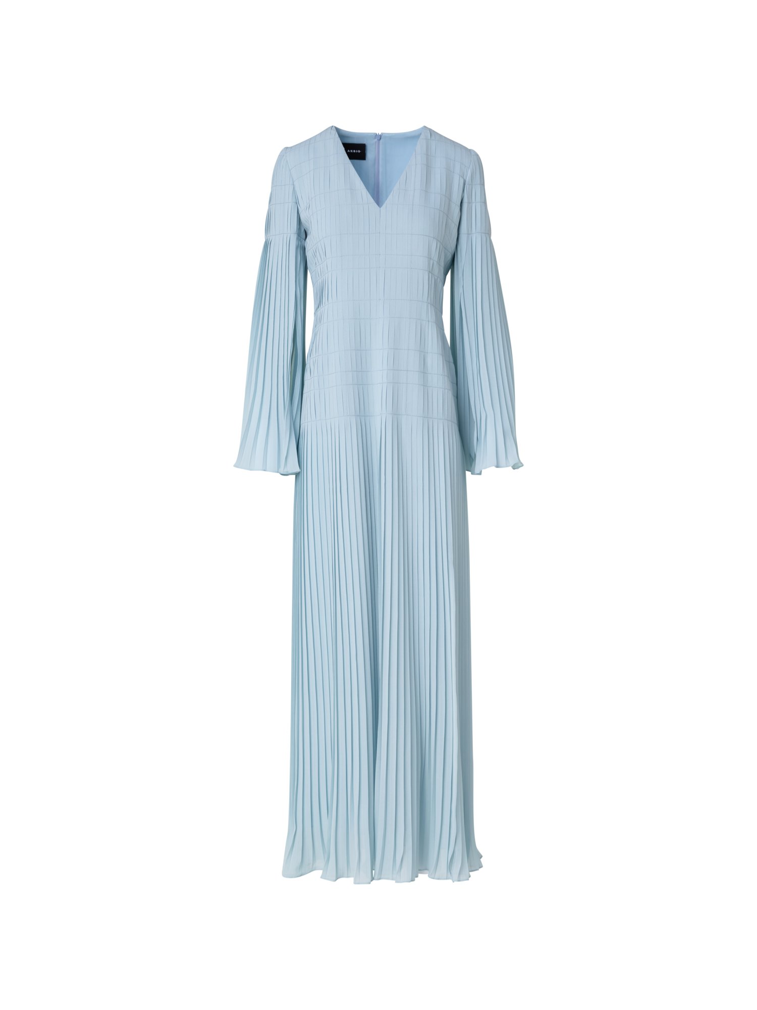 Designer Langes Plisseekleid mit ausgestellten Ärmeln - Blau
