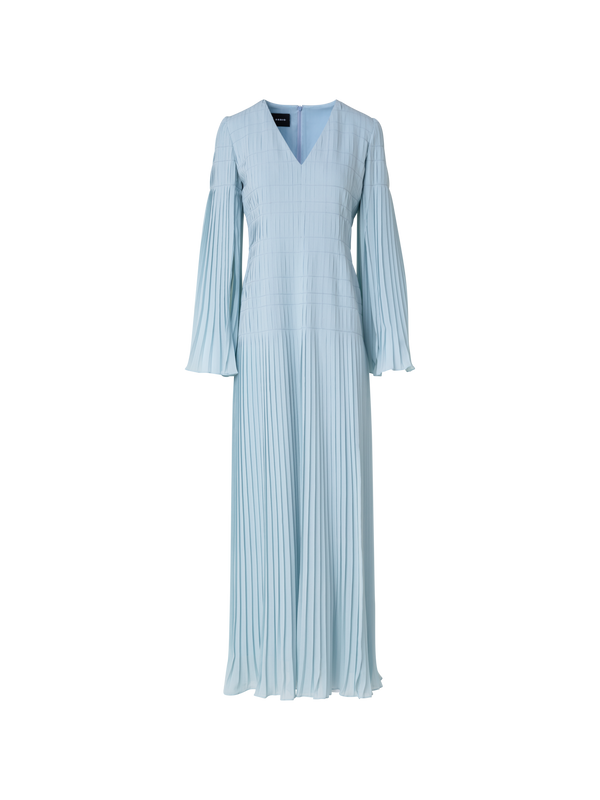 Designer Langes Plisseekleid mit ausgestellten Ärmeln - Blau