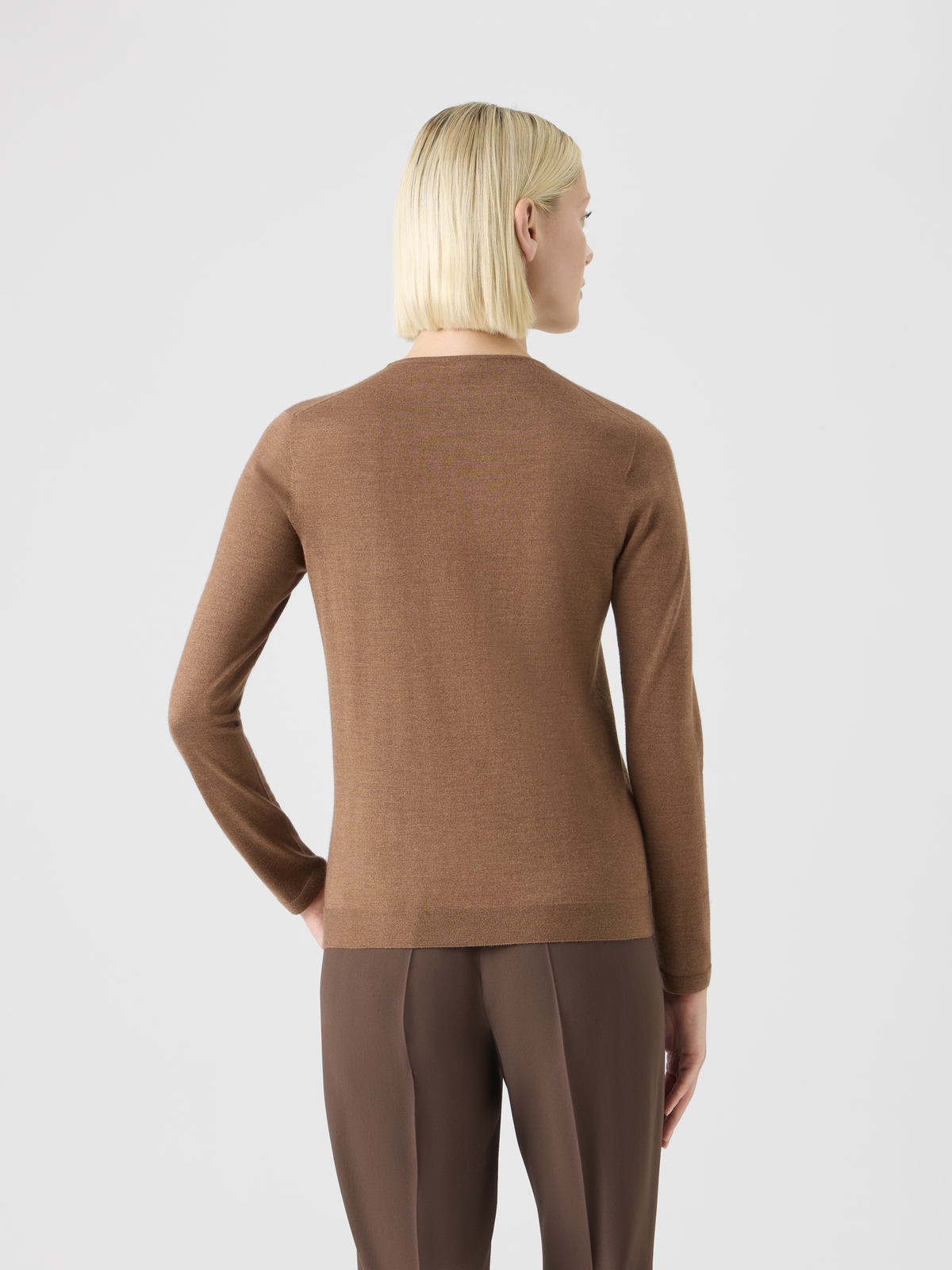 Designer Nahtlos geschrickter Rundhals Pullover aus Kaschmir-Seide - Braun #editorial