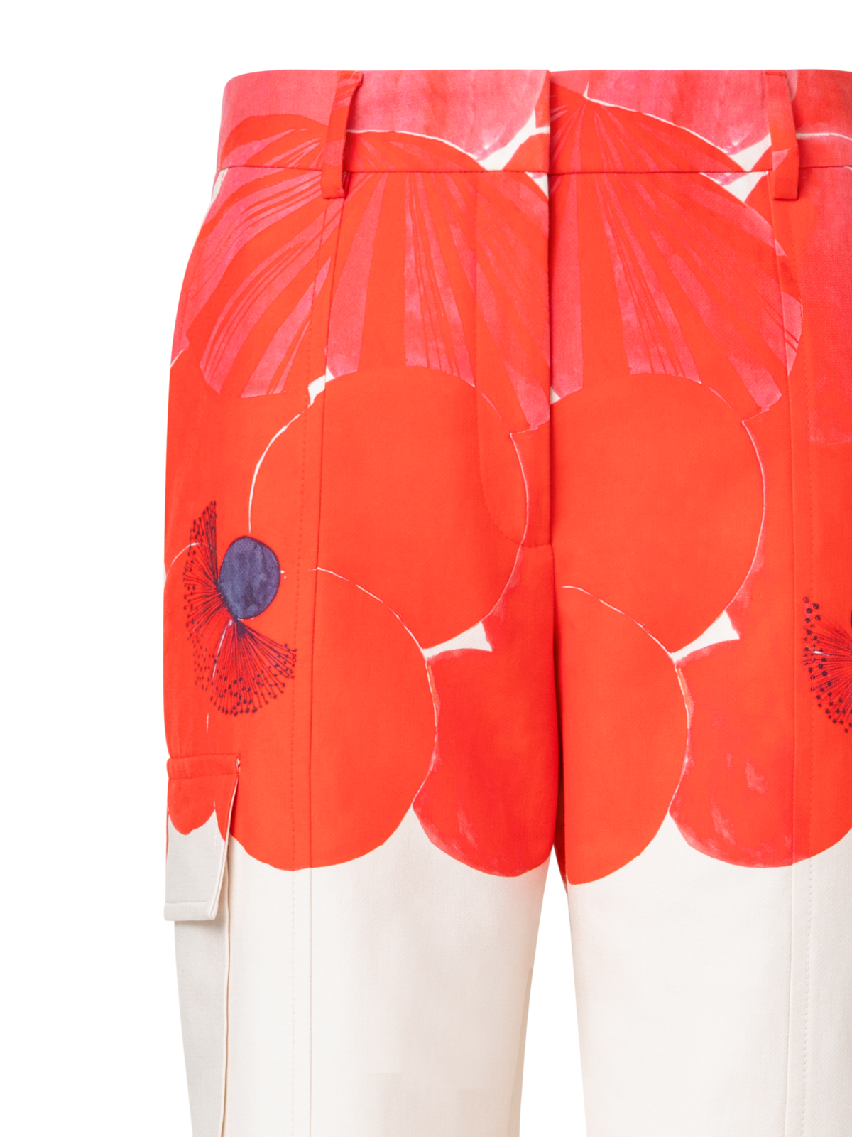 Designer Gerade Cargohose aus Doubleface mit Poppy Druck - Bunt - Ecru - Rot - Weiss