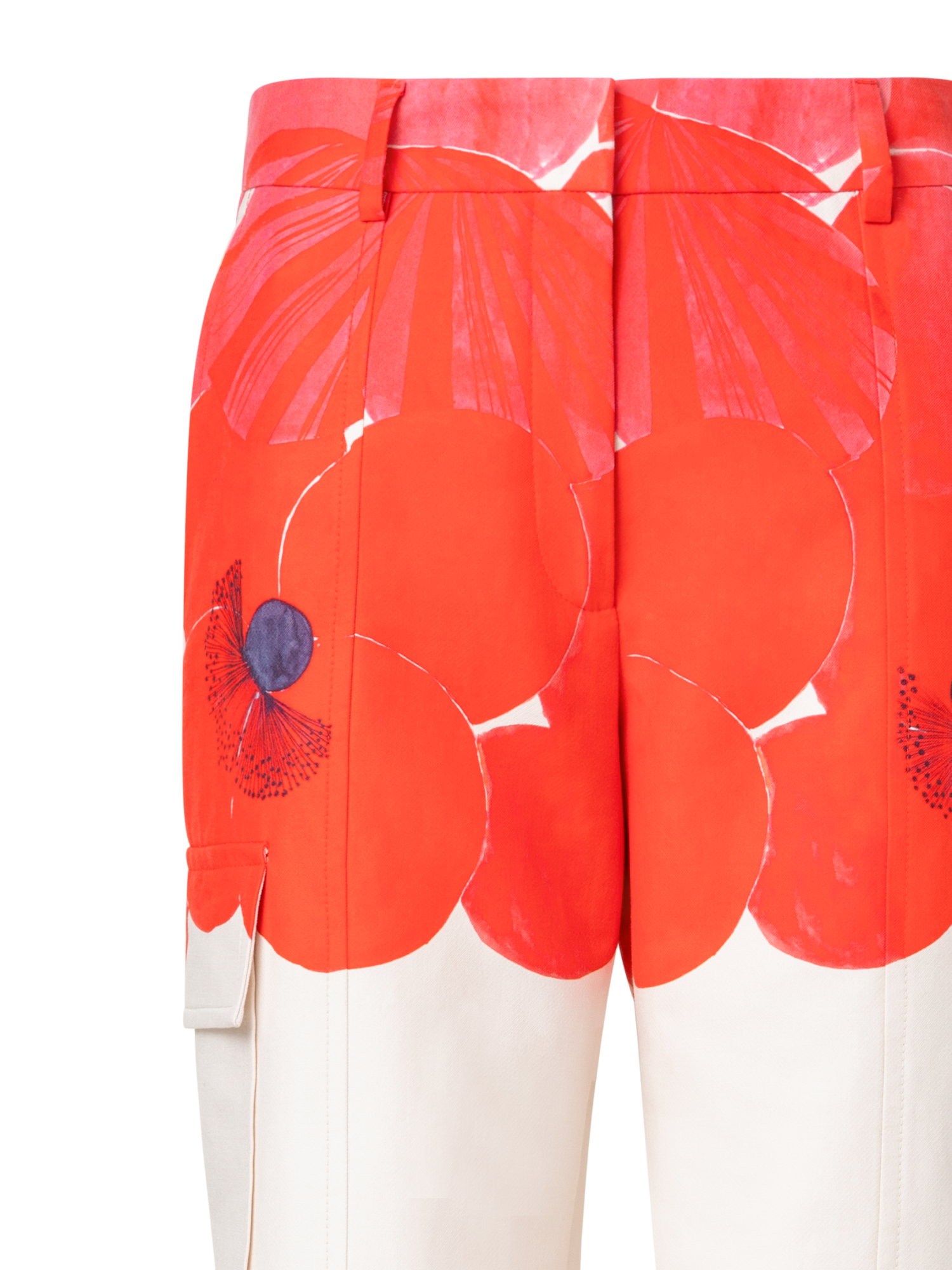Designer Gerade Cargohose aus Doubleface mit Poppy Druck - Bunt - Ecru - Rot - Weiss