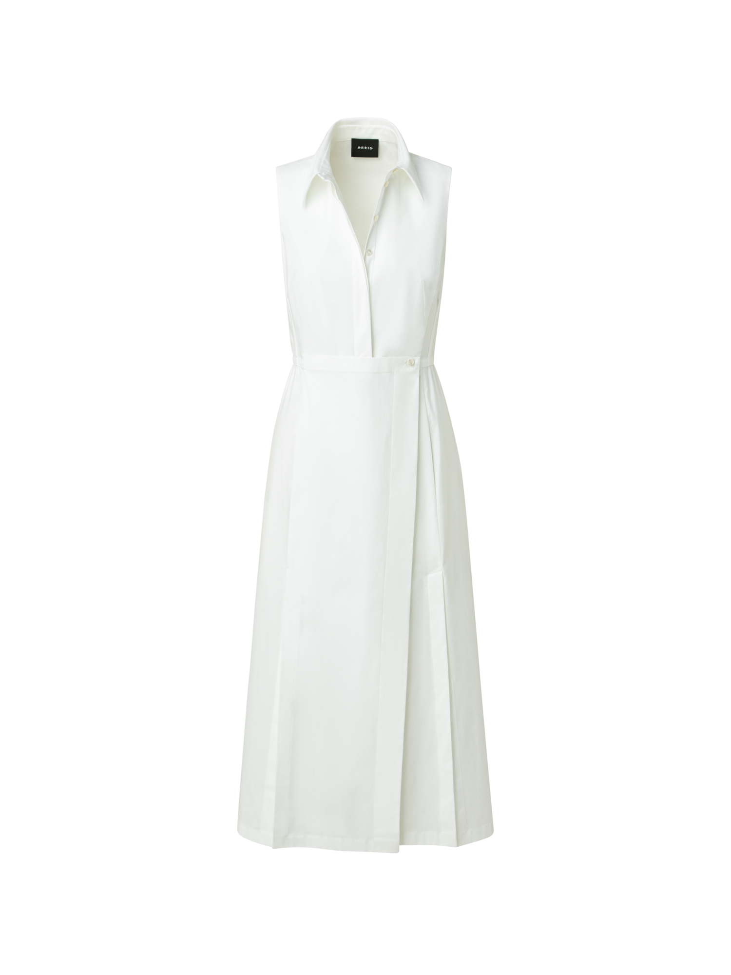 Designer Ärmelloses Baumwoll Popeline Stretch Hemdblusenkleid mit Schürzendetail