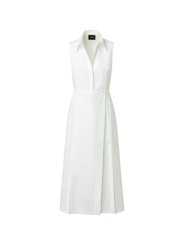 Designer Ärmelloses Baumwoll Popeline Stretch Hemdblusenkleid mit Schürzendetail