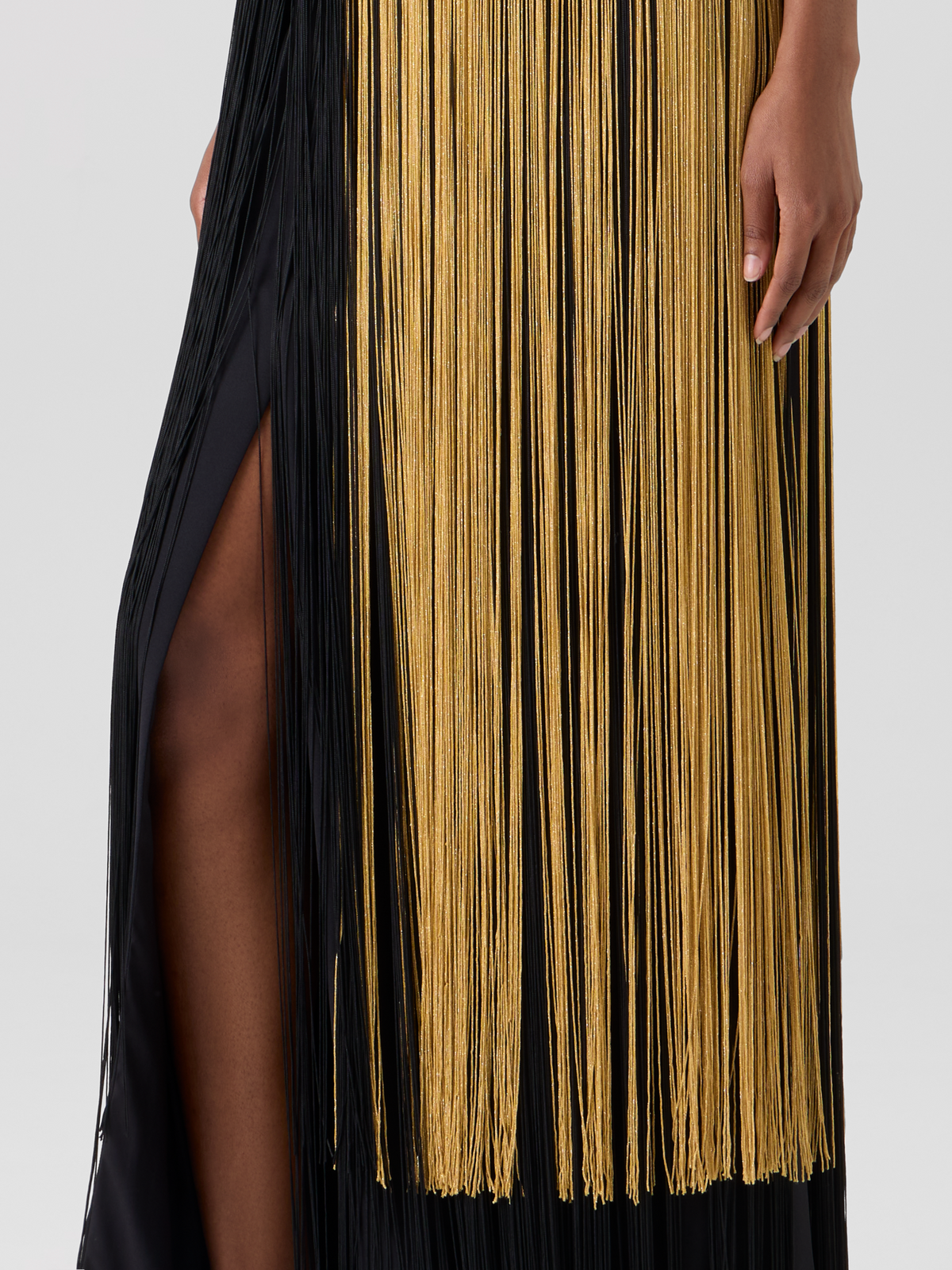 Designer Robe aus Seide mit Oro Lienzo Maxi-Fransen - Schwarz - Bunt - Gold 