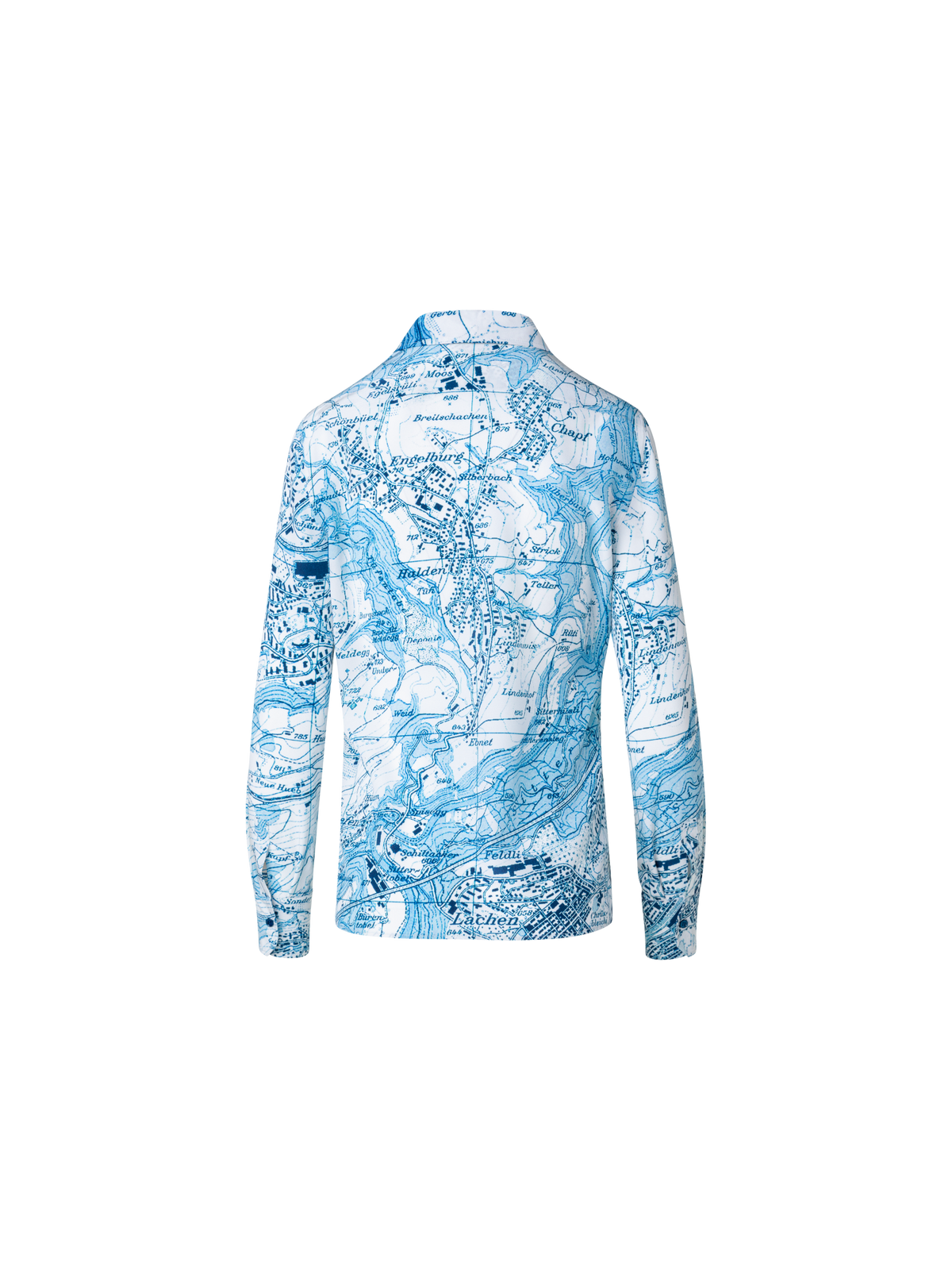 Designer Seidenbluse mit St. Gallen Map Druck - Blau - Bunt