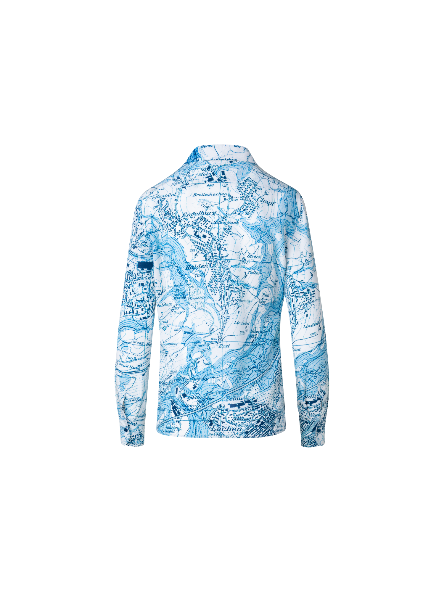 Designer Seidenbluse mit St. Gallen Map Druck - Blau - Bunt