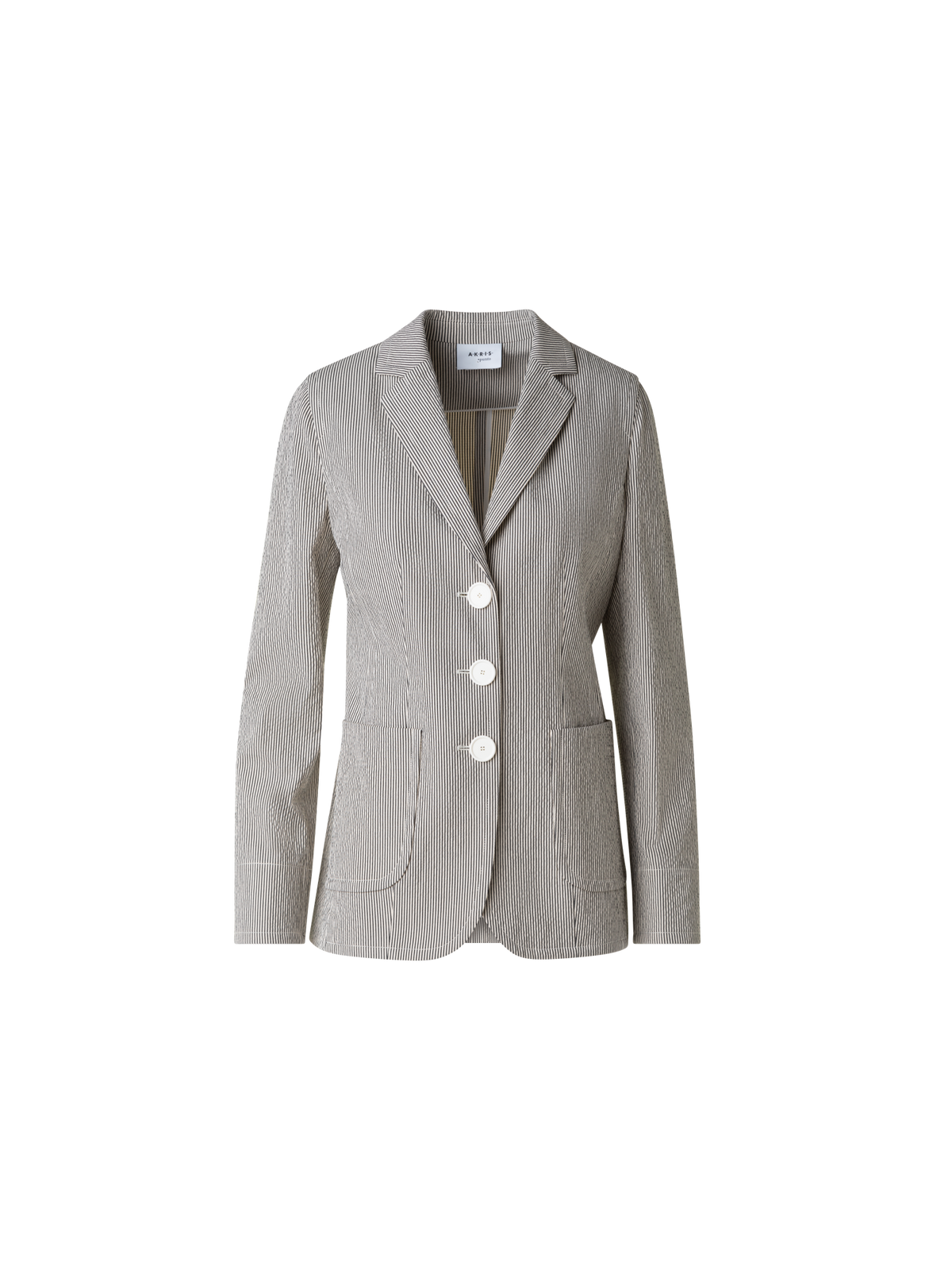 Designer Einreihiger Blazer aus Baumwoll-Seersucker - Bunt - Ecru - Weiss