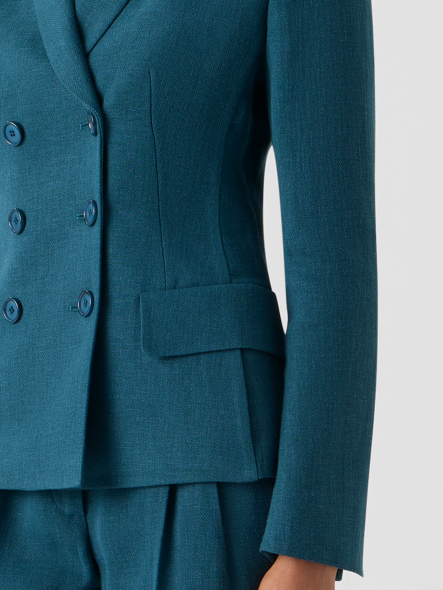 Designer Hannah Taillierte Zweireiher-Jacke aus Leinen-Wolle - Grün