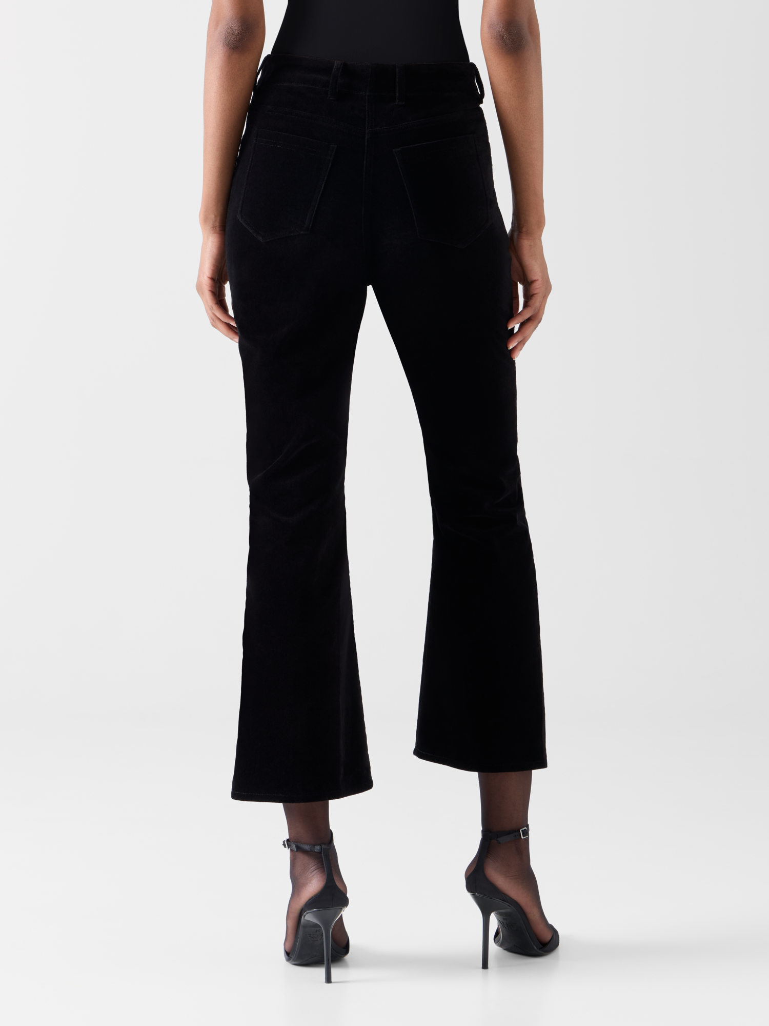 Designer Verkürzte Bootcut Hose aus Stretch-Samt - Schwarz 