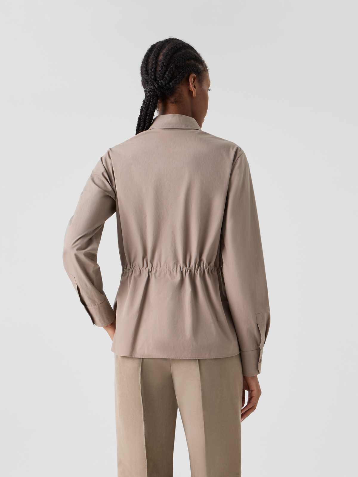 Designer Hemd aus Baumwoll-Popeline mit Tunnelzug an der Taille - Beige #editorial
