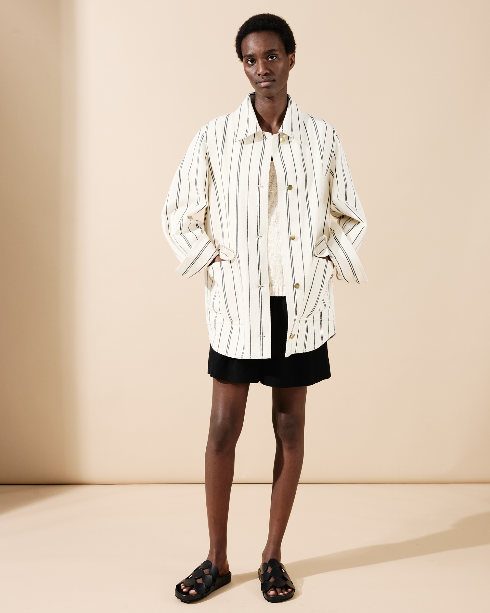 Designer Gestreifte Boyfriend-Denim-Jacke - Bunt - Ecru - Weiss 