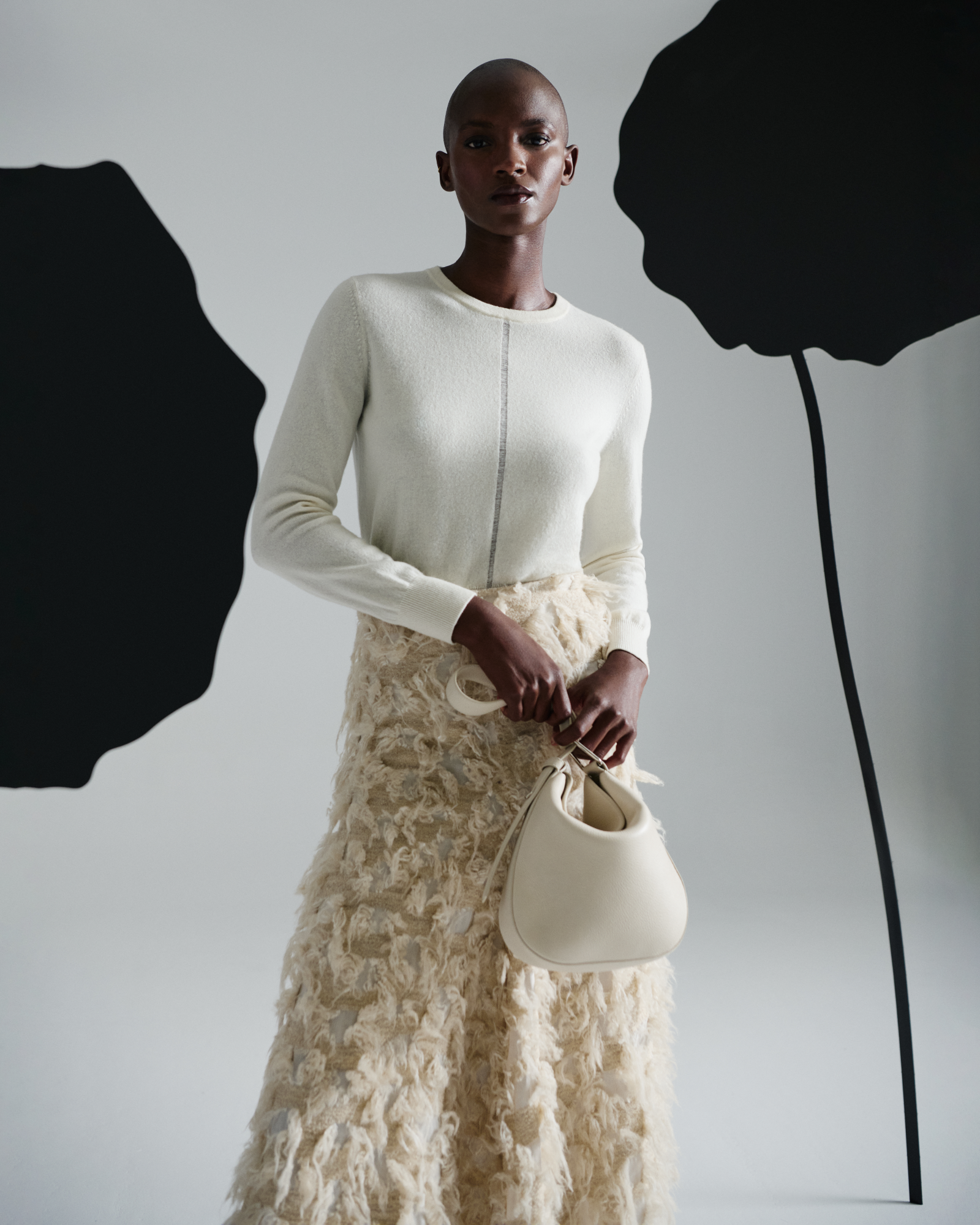 Designer Kaschmirpullover mit transparentem Streifen - Ecru - Weiss 