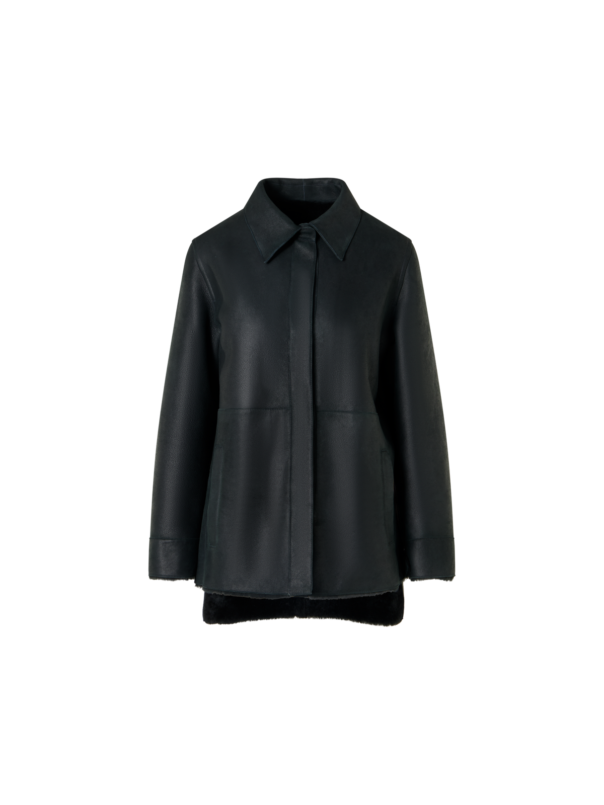 Designer Wendbare Hemdjacke aus Merinillo-Lammfell - Schwarz - Grün