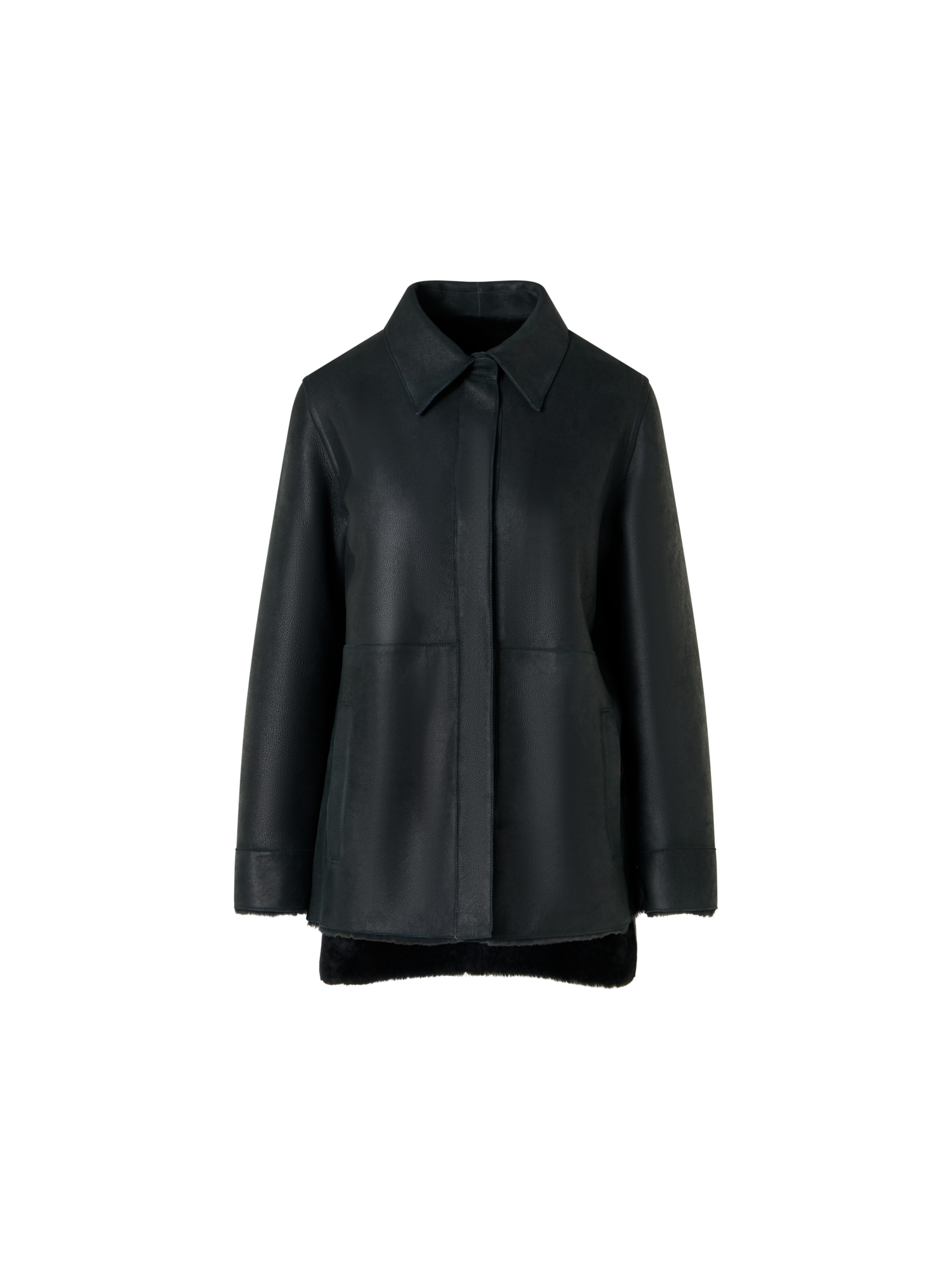 Designer Wendbare Hemdjacke aus Merinillo-Lammfell - Schwarz - Grün