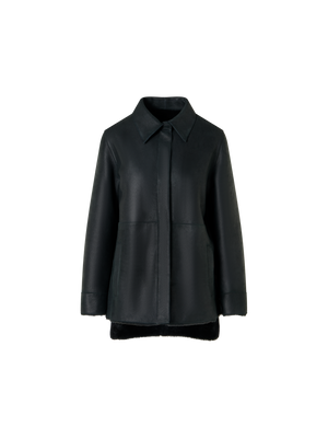 Designer Wendbare Hemdjacke aus Merinillo-Lammfell - Schwarz - Grün
