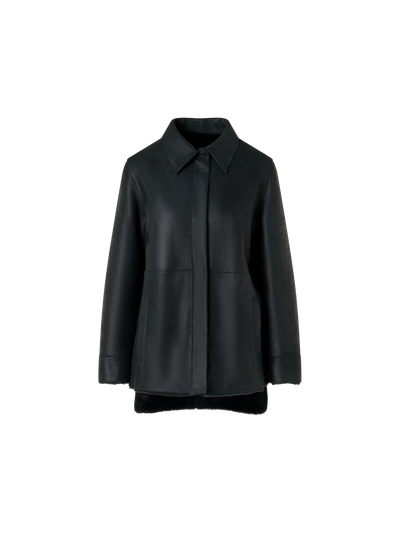 Designer Wendbare Hemdjacke aus Merinillo-Lammfell - Schwarz - Grün