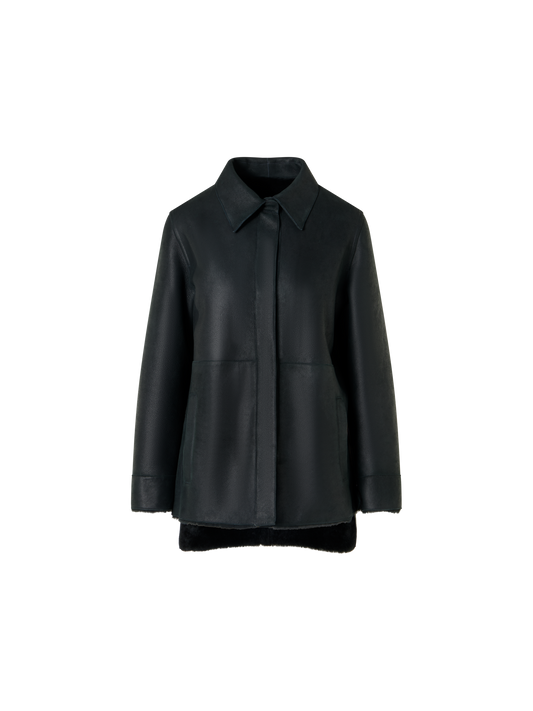 Designer Wendbare Hemdjacke aus Merinillo-Lammfell - Schwarz - Grün