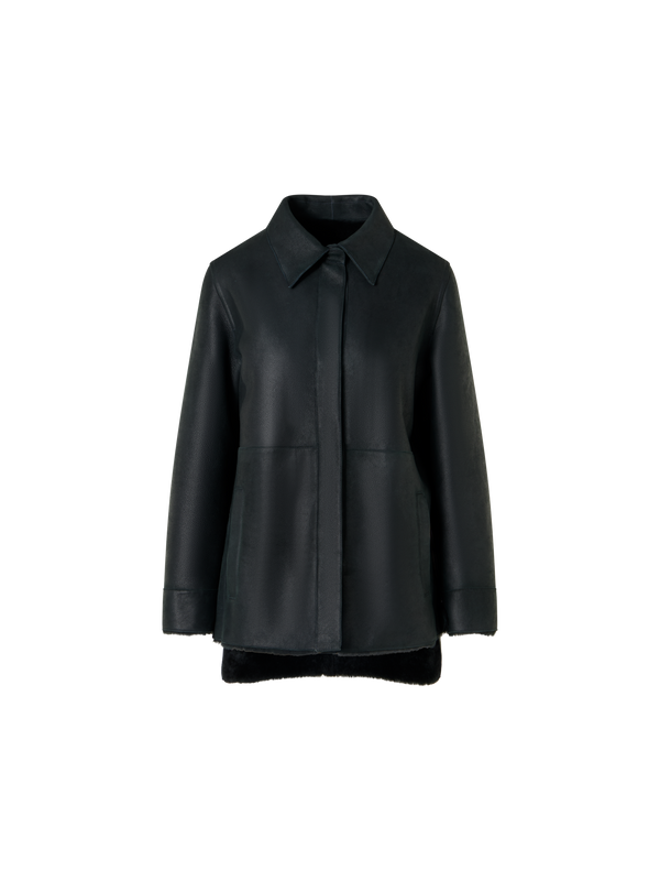 Designer Wendbare Hemdjacke aus Merinillo-Lammfell - Schwarz - Grün