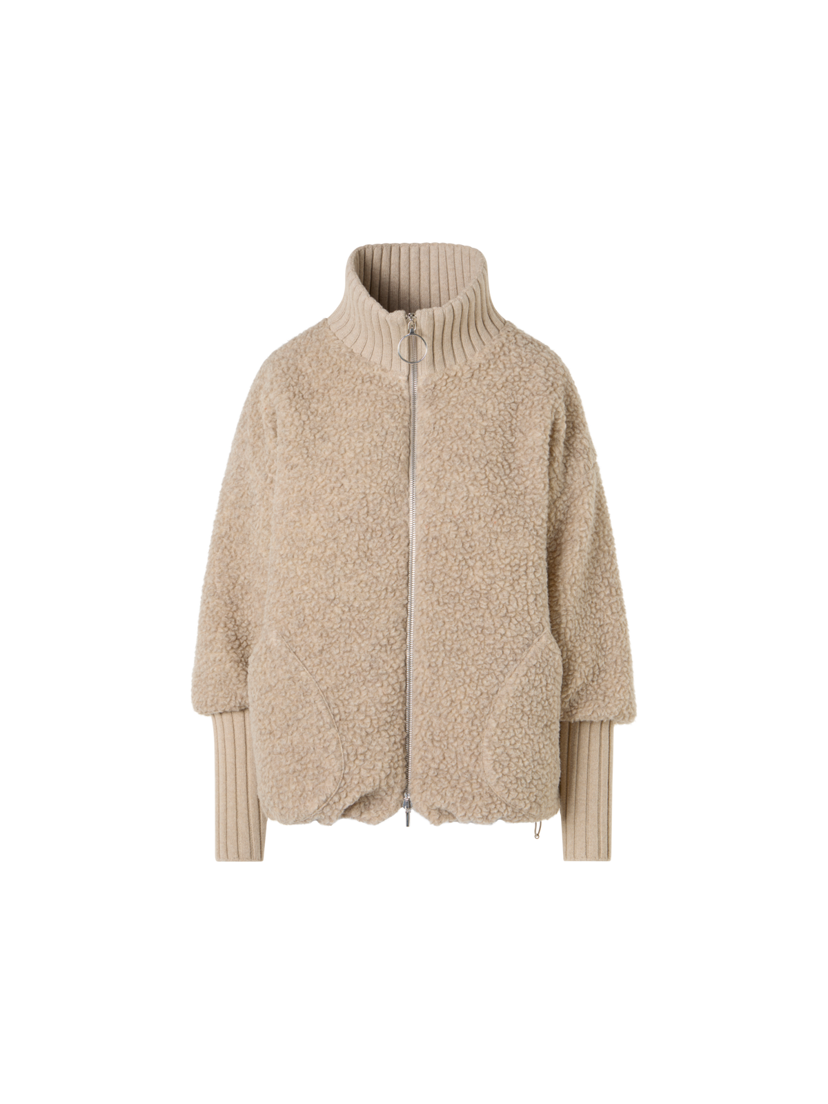 Designer Gesteppte Fleece-Bouclé-Jacke mit hohen Bündchen - Beige