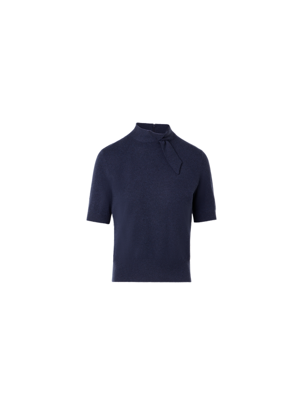 Designer Kurzärmliger Kaschmirpullover mit Knotendetail - Dunkelblau