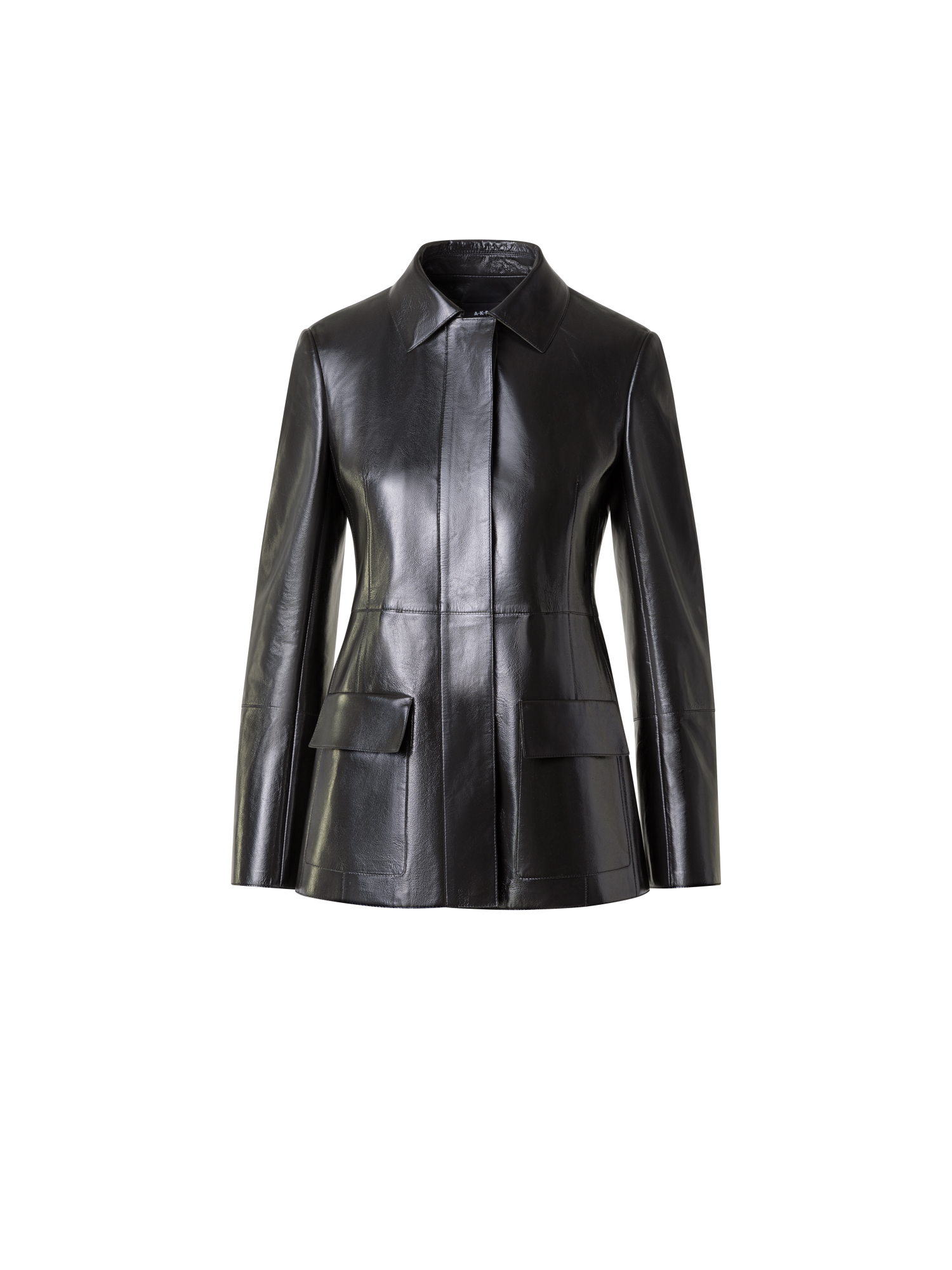 Designer Fitted Lacquer Leather Jacket with Belt - Grün