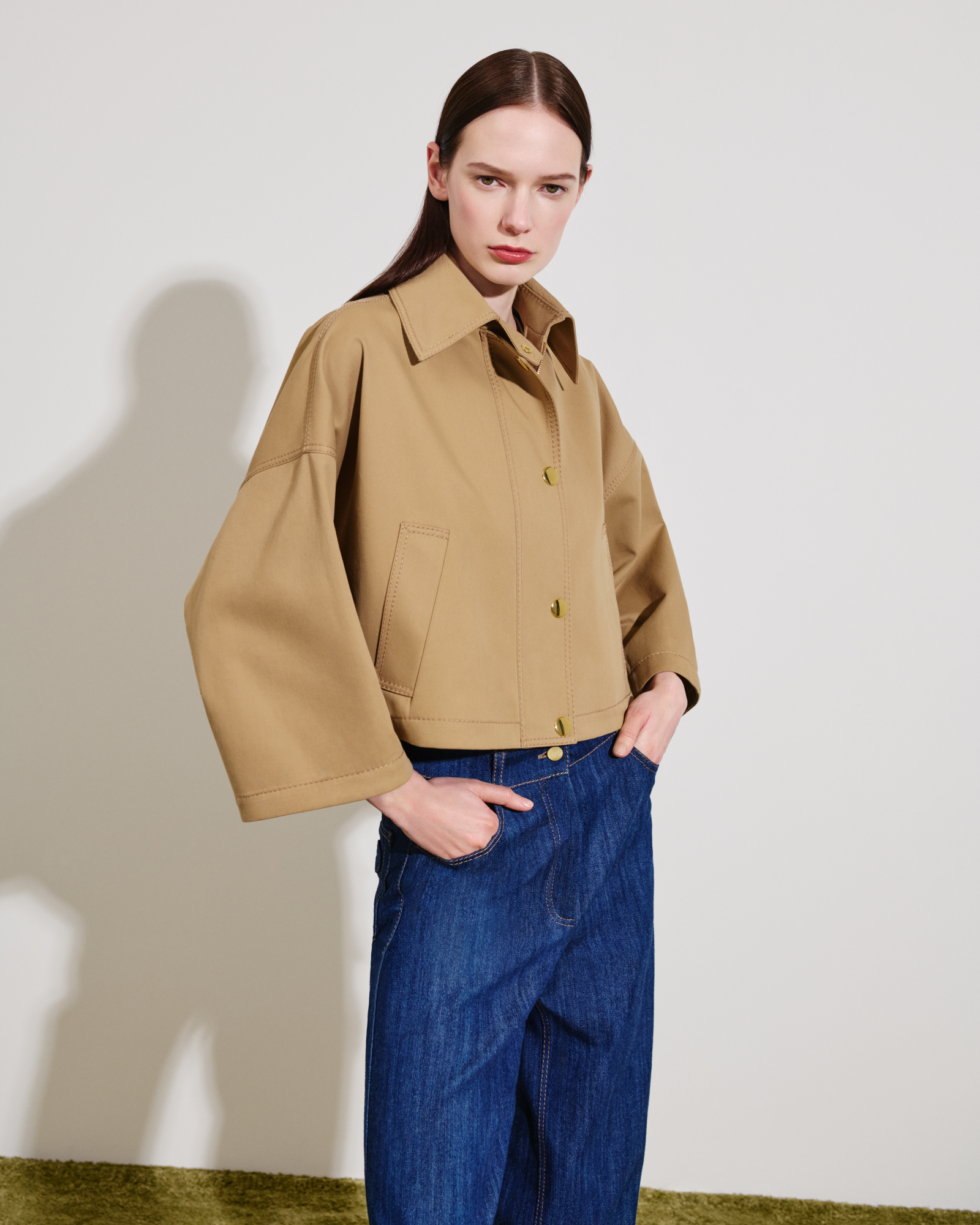 Designer Wasserabweisende Jacke aus Baumwoll-Gabardine - Beige 