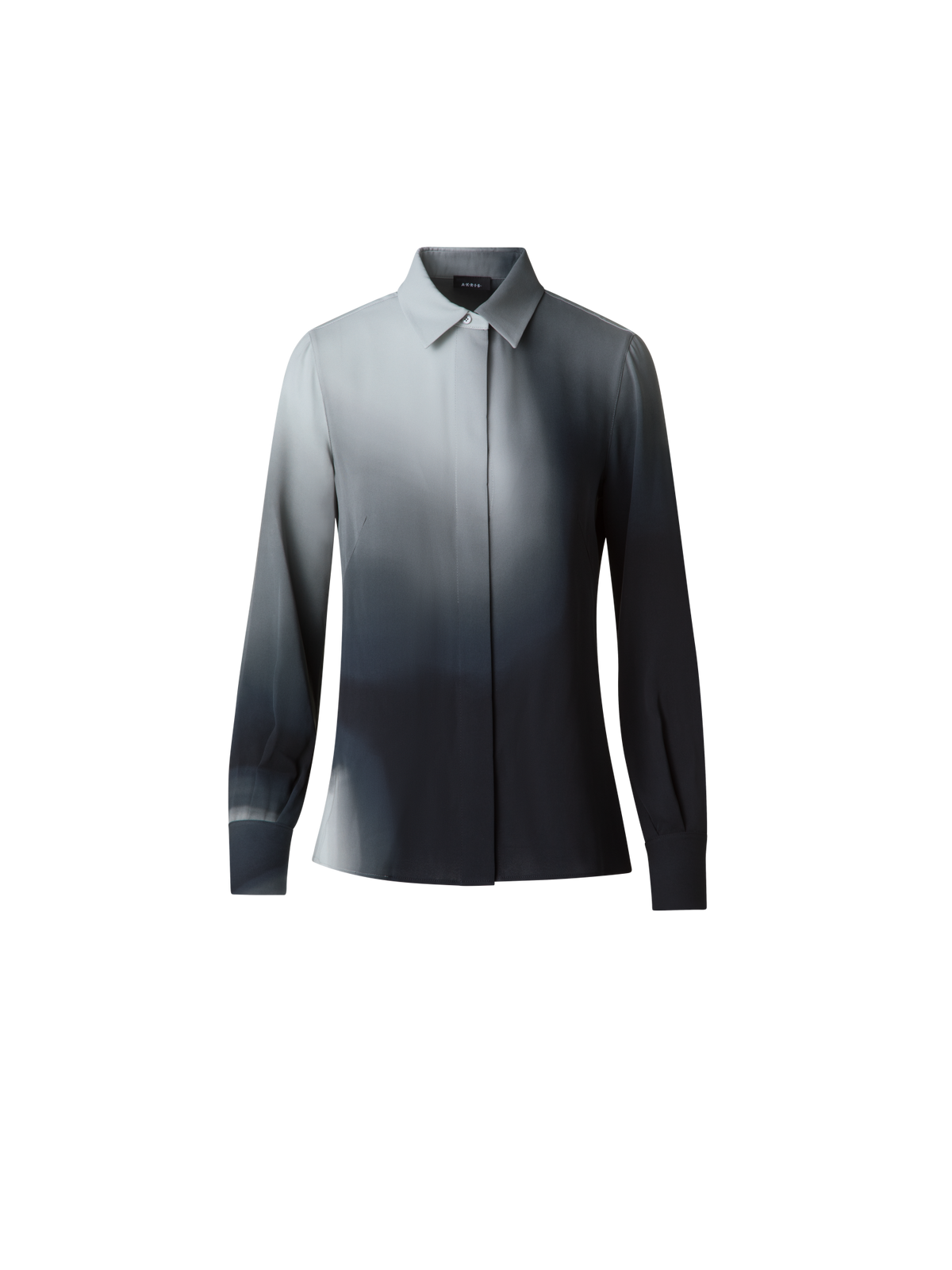 Designer Seidenbluse mit Shadow Druck - Grau - Bunt