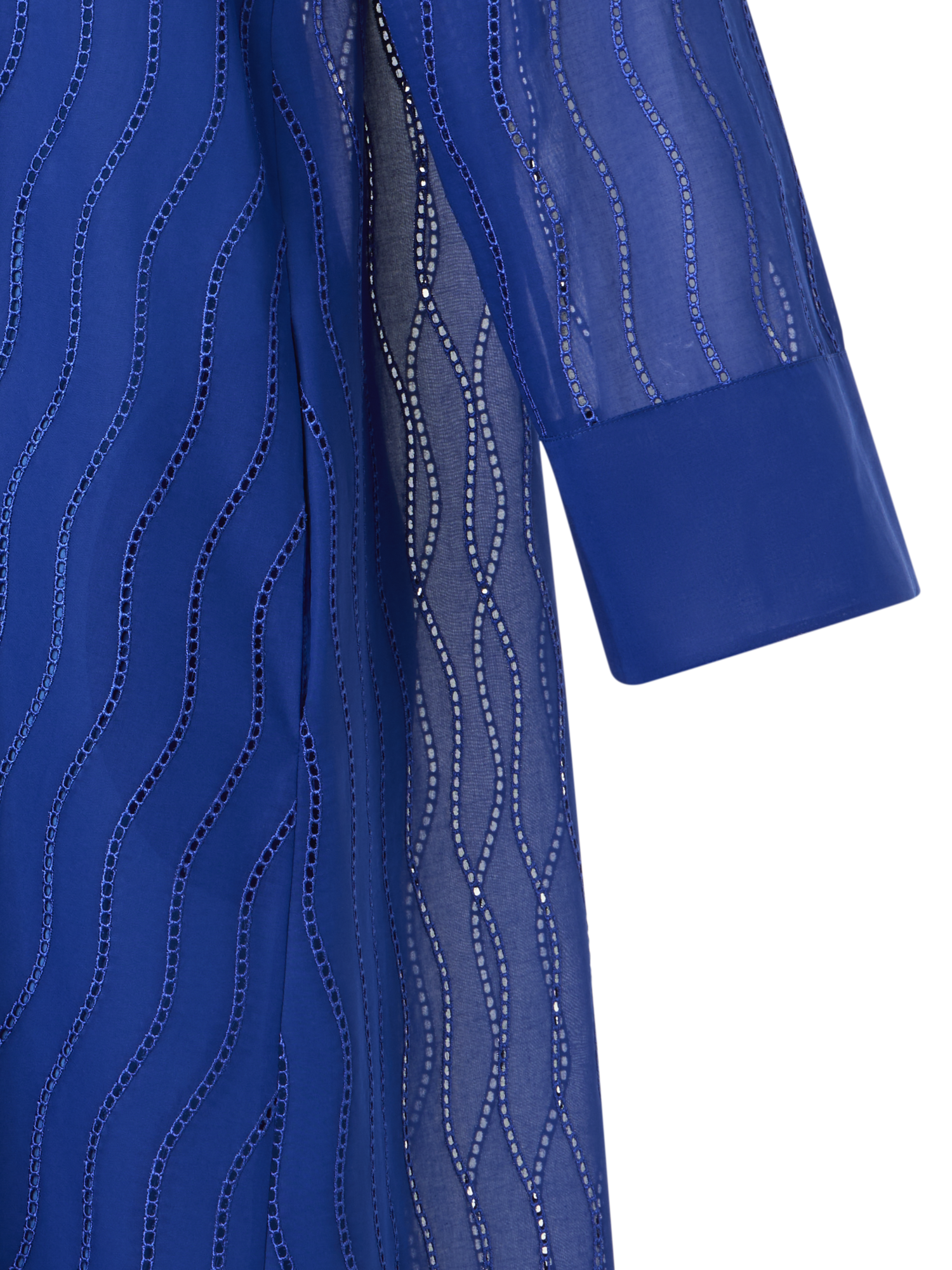 Designer Besticktes Midi-Hemdblusenkleid mit Wave-Stickerei - Blau