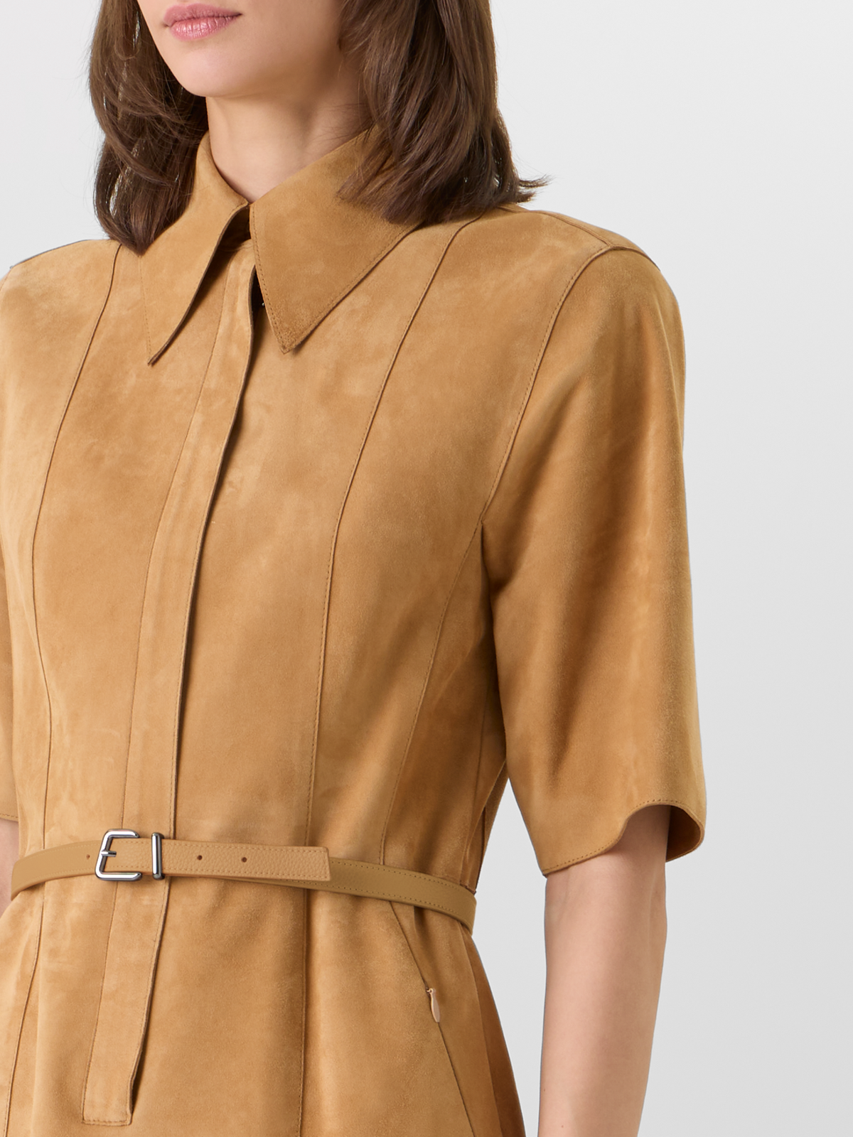 Designer Kurzärmeliges Hemdblusenkleid aus Wildleder 