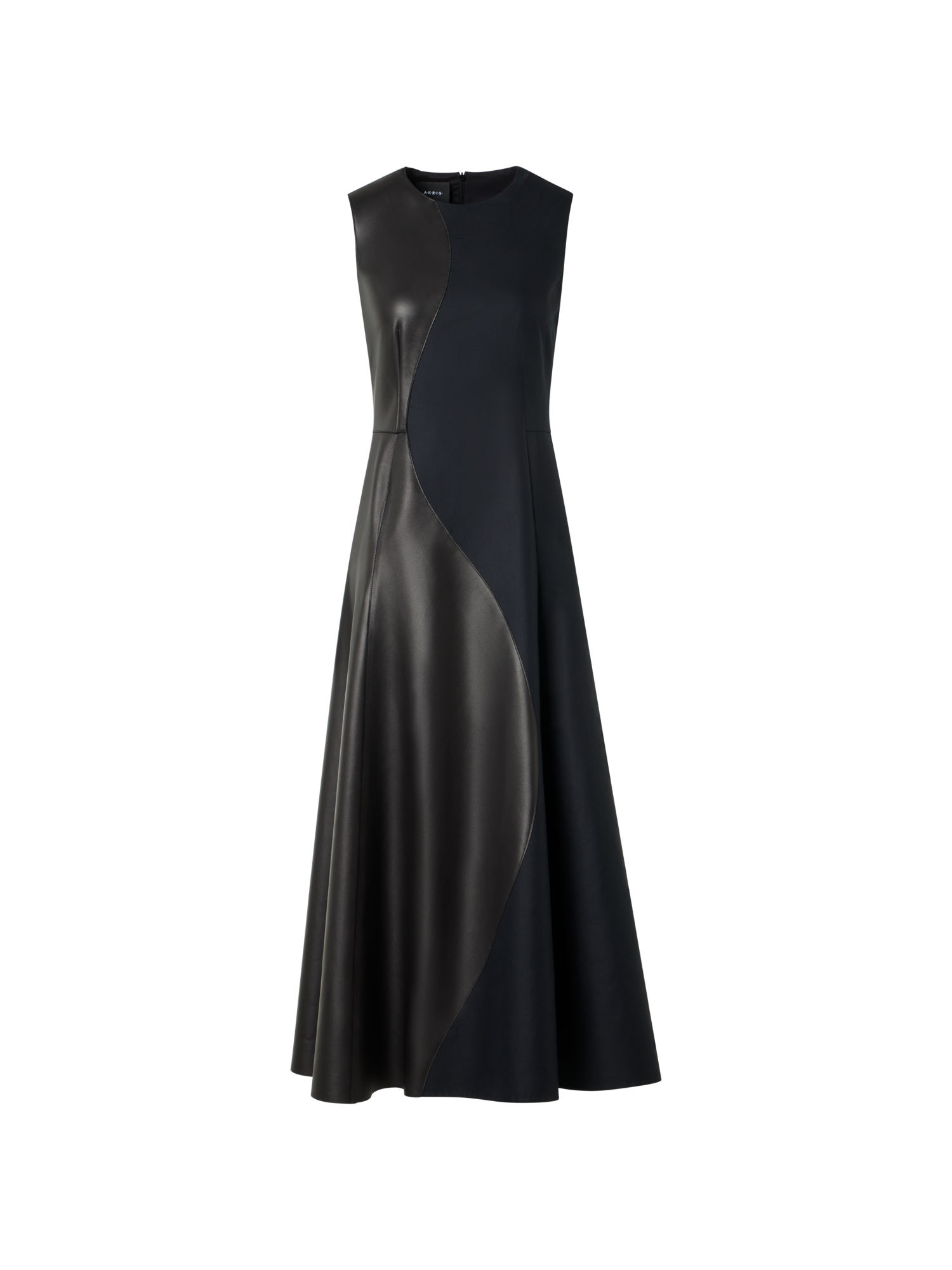 Designer Ausgestelltes Midikleid mit Leder-Patchwork - Schwarz