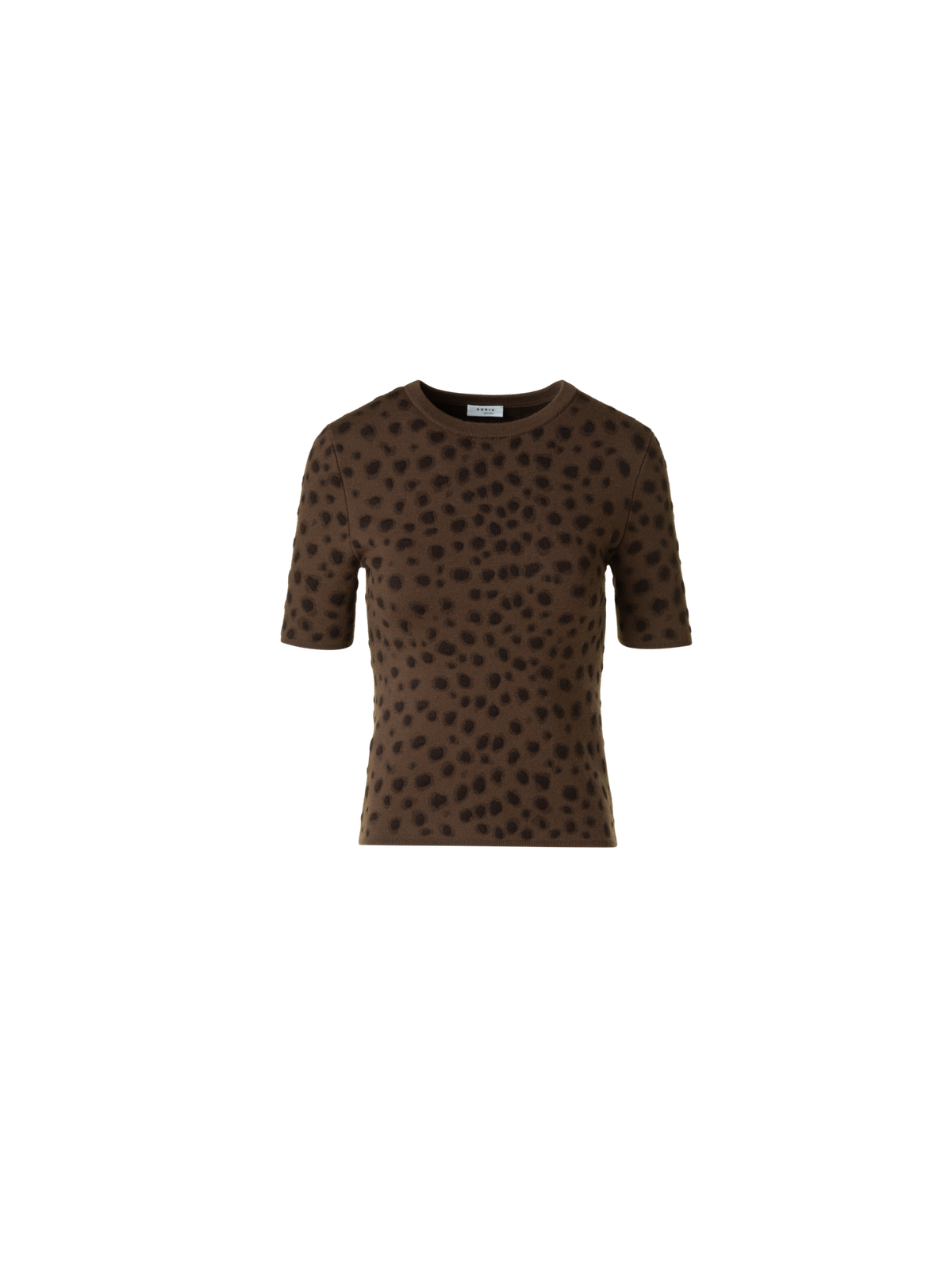 Designer Tailliertes Wolle Stricktop im Leopard Jacquard - Braun