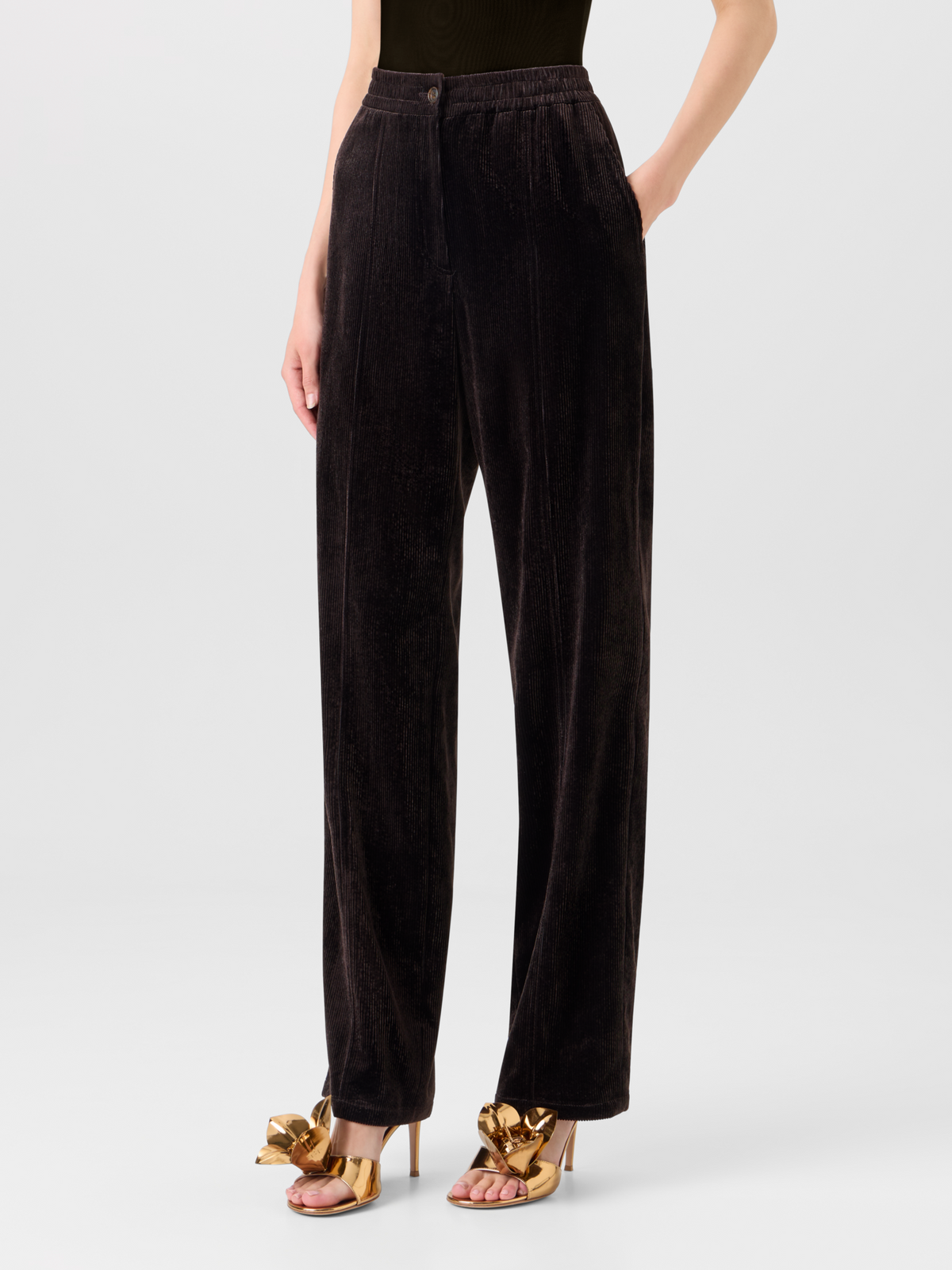 Designer Gerade Hose aus Cord mit elastischem Bund - Braun #editorial