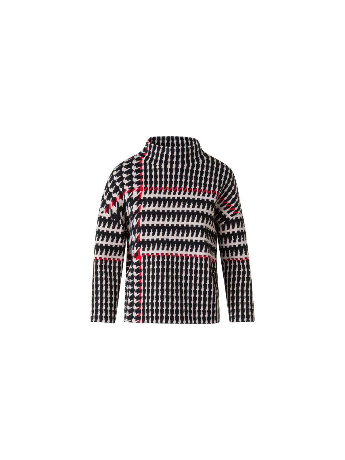 Designer XL Glencheck Jacquard Stehkragen Pullover - Schwarz - Bunt