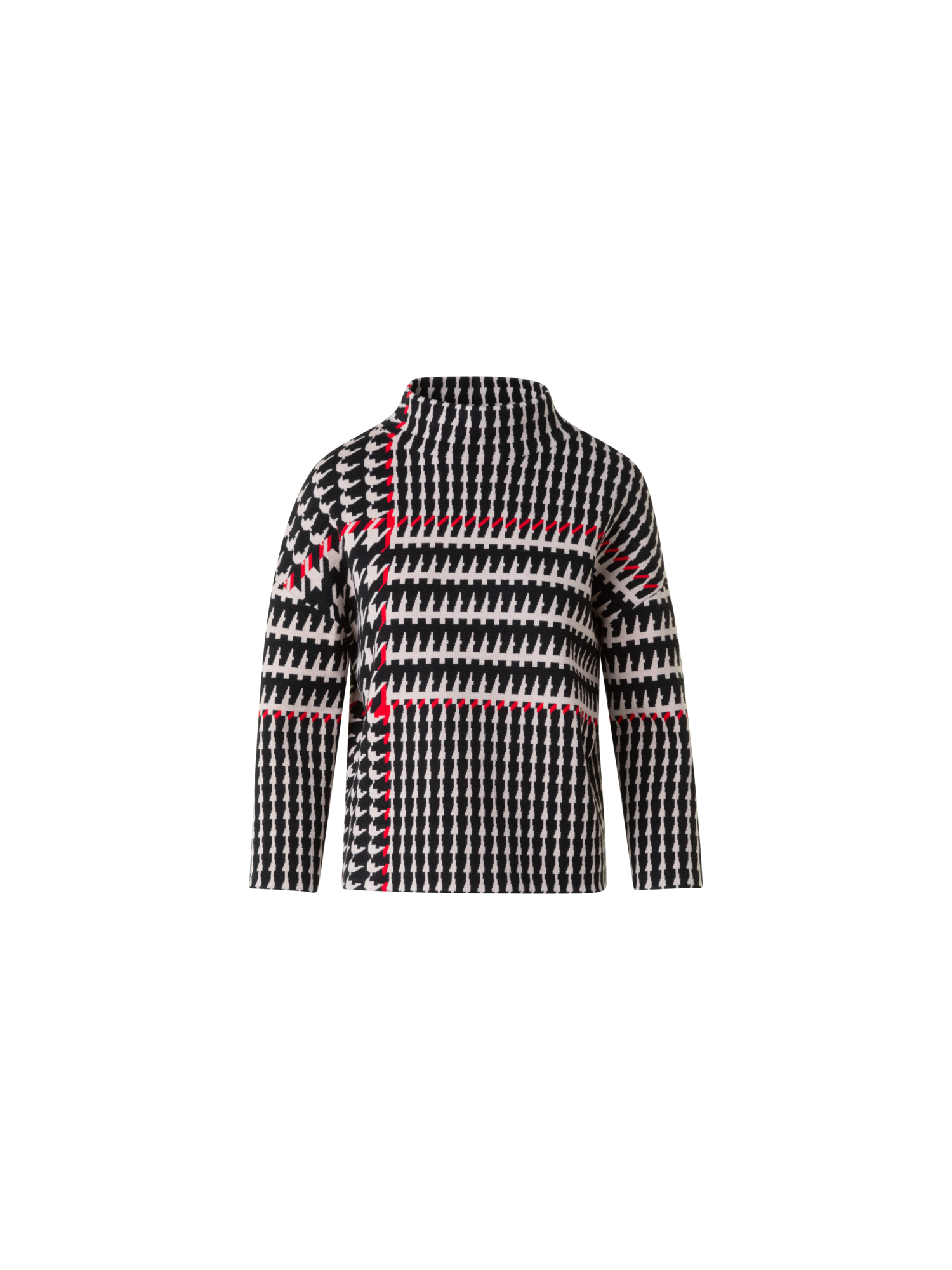 Designer XL Glencheck Jacquard Stehkragen Pullover - Schwarz - Bunt