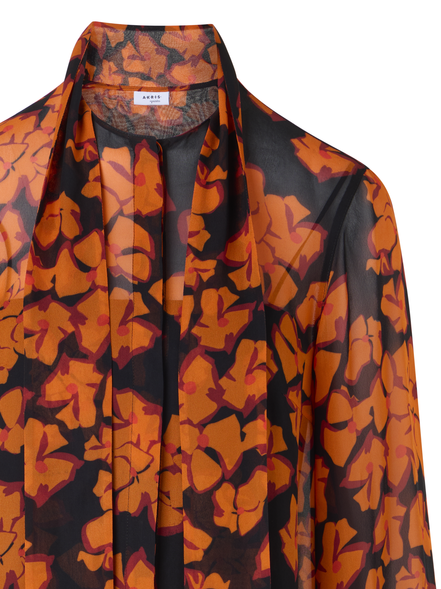 Designer Langärmelige Bluse mit Papercut Flower Print - Bunt