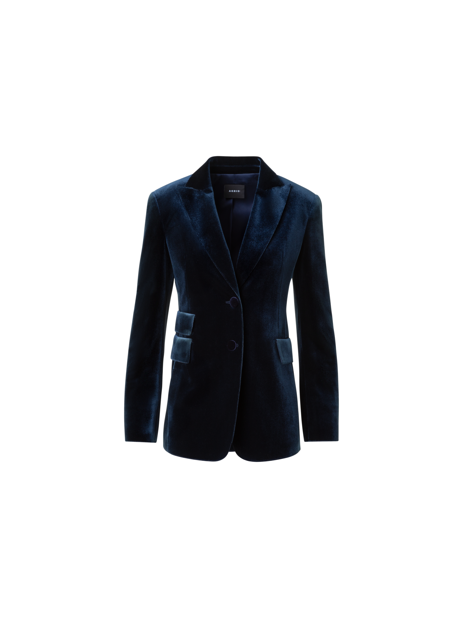 Designer Langer Stretch Techno Samt Blazer - Dunkelblau - Blau