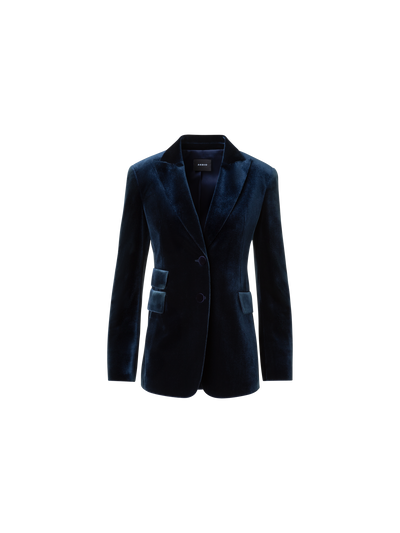 Designer Langer Stretch Techno Samt Blazer - Dunkelblau - Blau