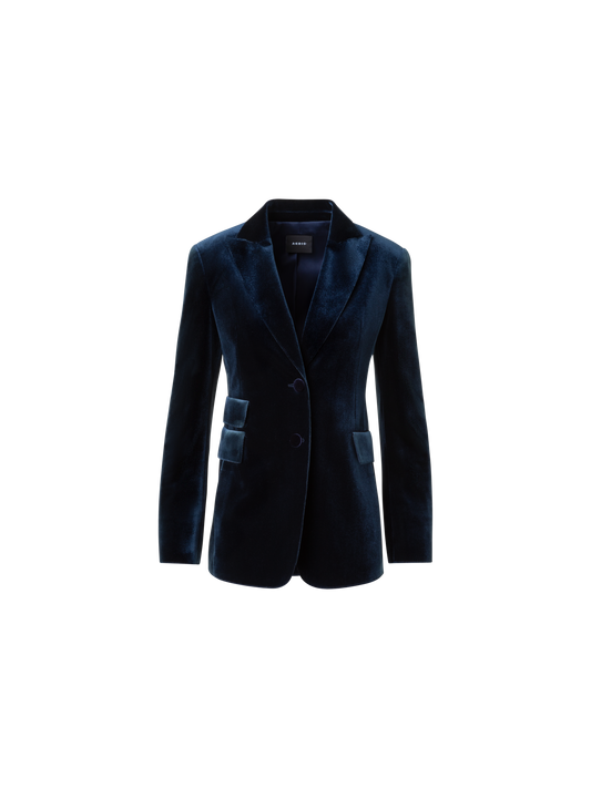 Designer Langer Stretch Techno Samt Blazer - Dunkelblau - Blau