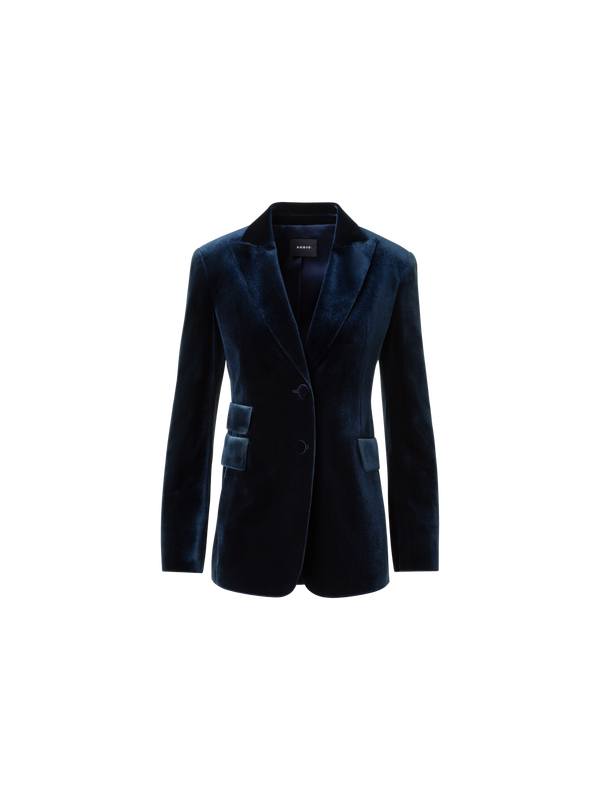 Designer Langer Stretch Techno Samt Blazer - Dunkelblau - Blau
