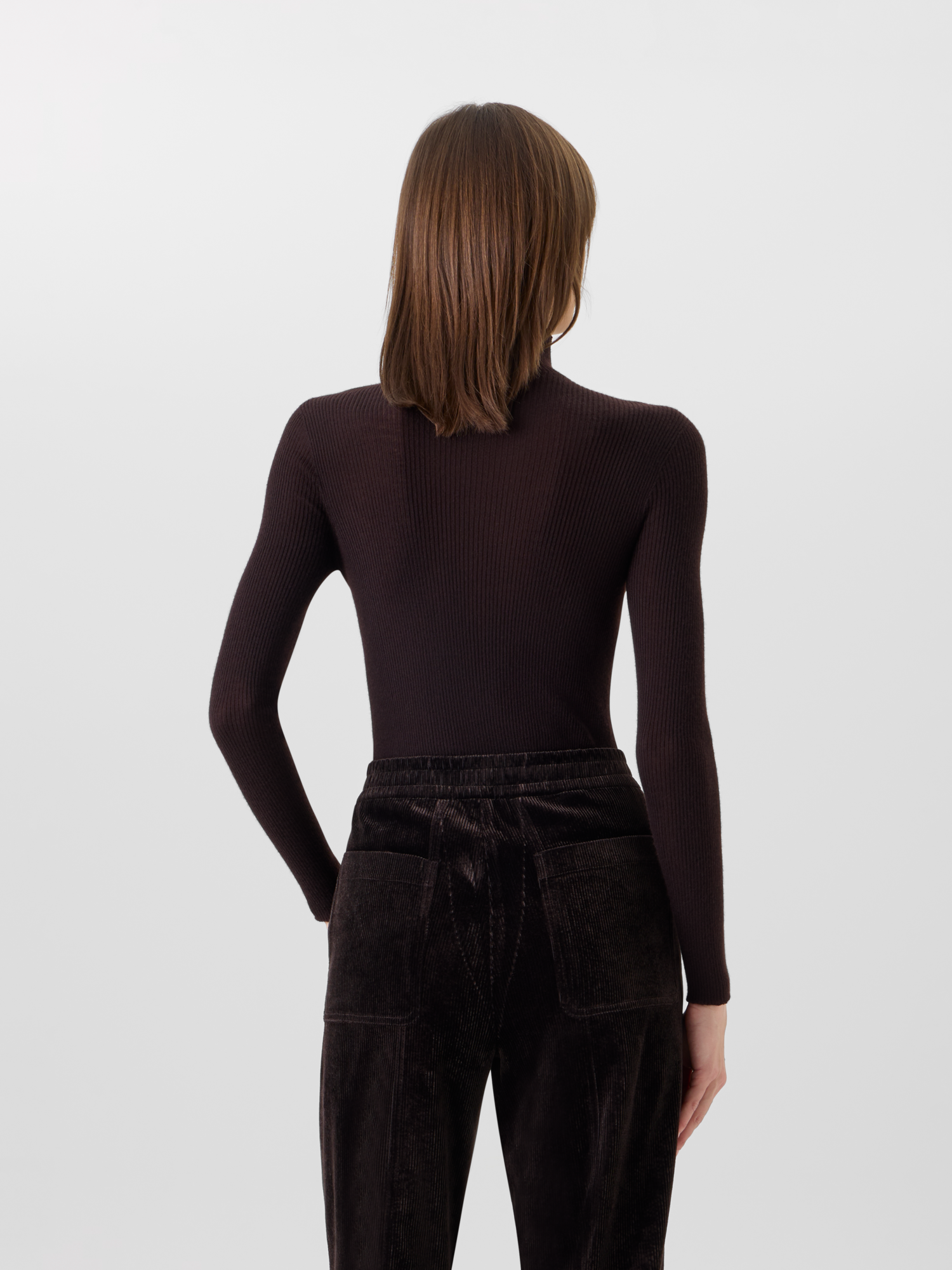 Designer Feinripp-Pullover aus Kaschmirseide mit Stehkragen - Braun 