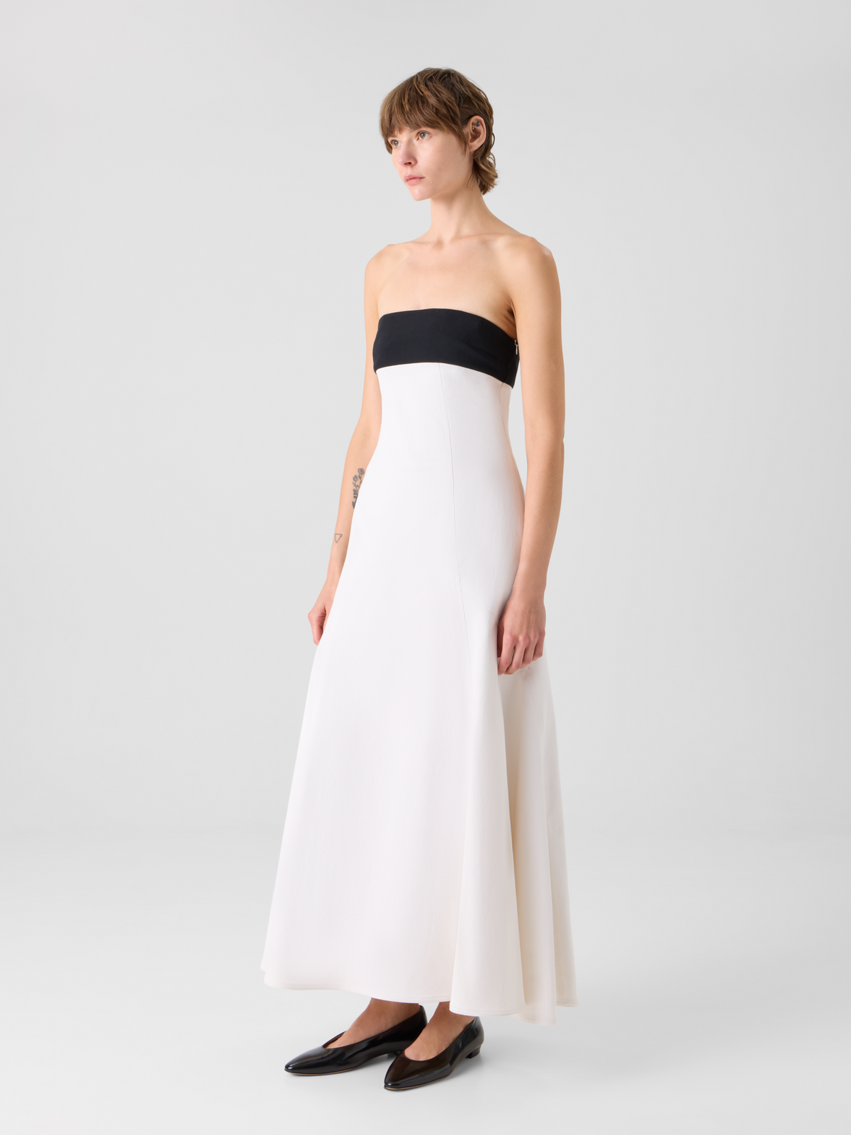 Designer Trägerloses Midikleid aus Denim - Ecru