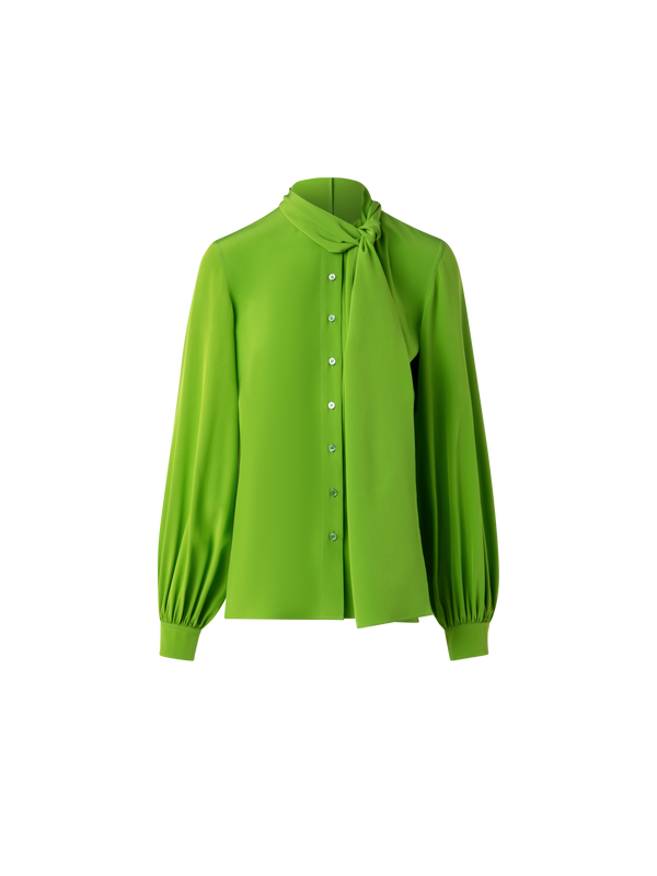 Designer Seidenbluse mit fester Schleife - Grün