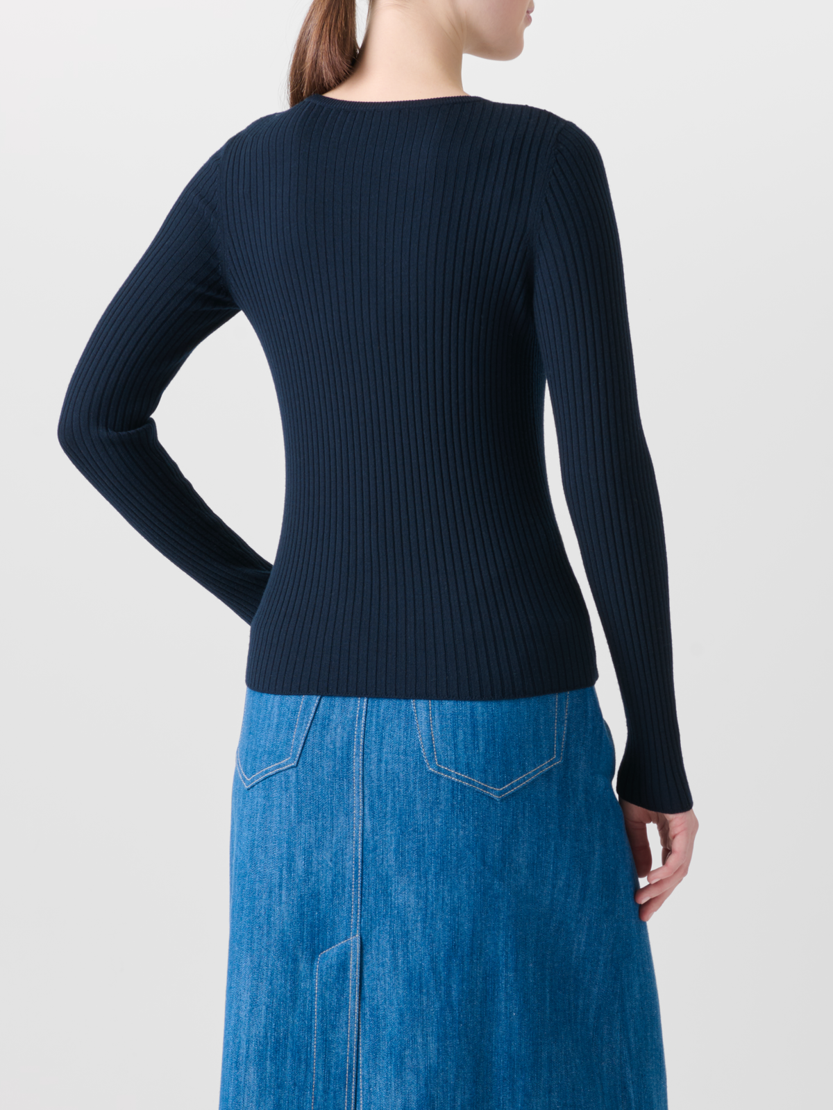 Designer Kurzarmpullover aus Merinowolle - Dunkelblau - Blau #editorial