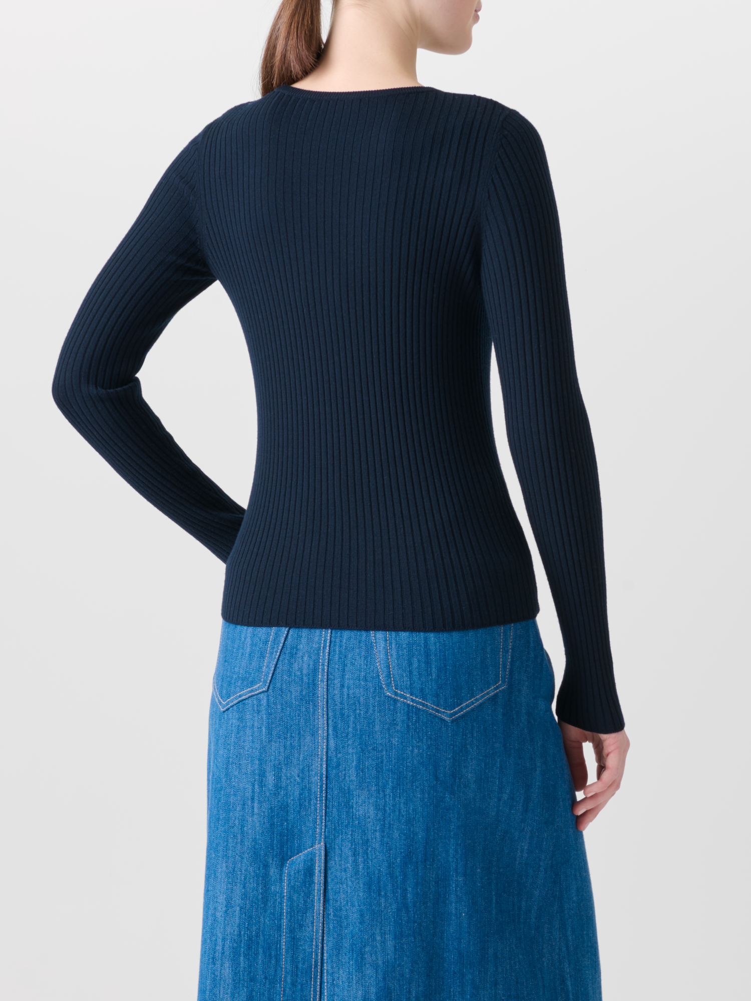 Designer Kurzarmpullover aus Merinowolle - Dunkelblau - Blau 