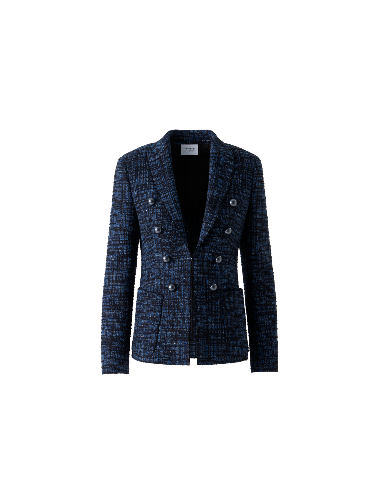 Designer Gestreifter Tweed-Blazer aus roher Baumwolle - Blau