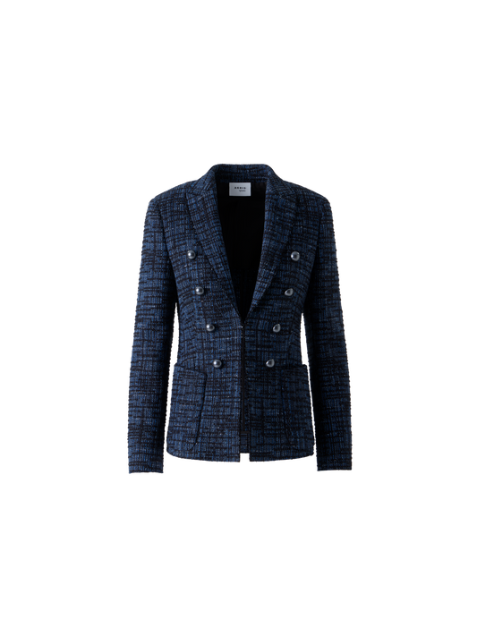 Designer Gestreifter Tweed-Blazer aus roher Baumwolle - Blau