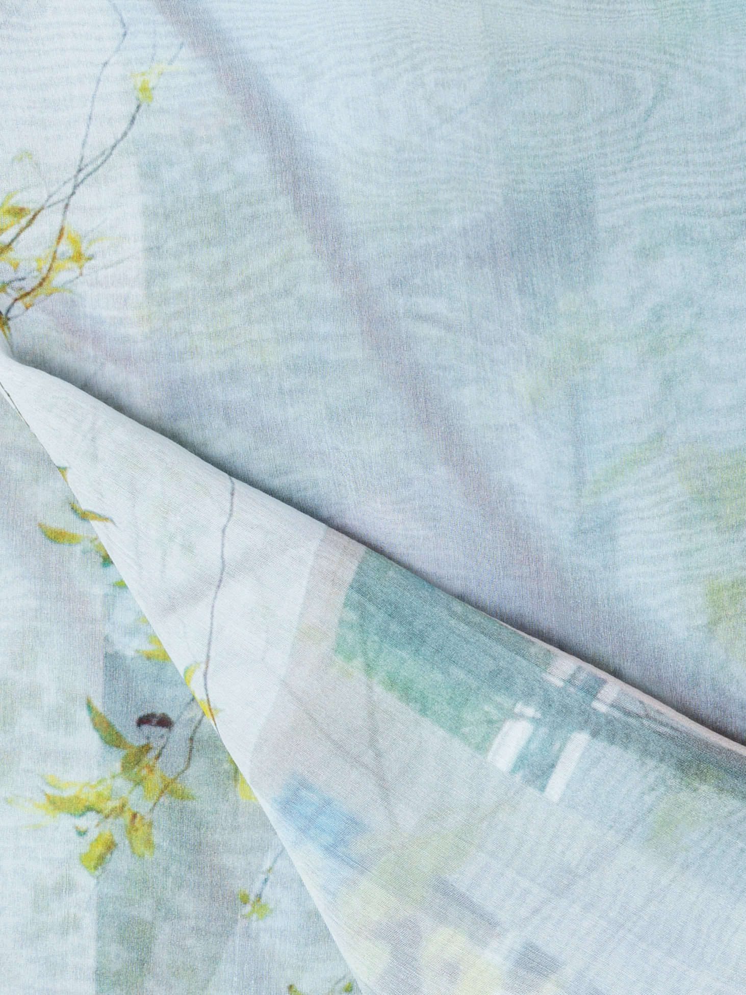 Designer Baumwoll-Seiden-Schal mit House N Trees Druck - Bunt